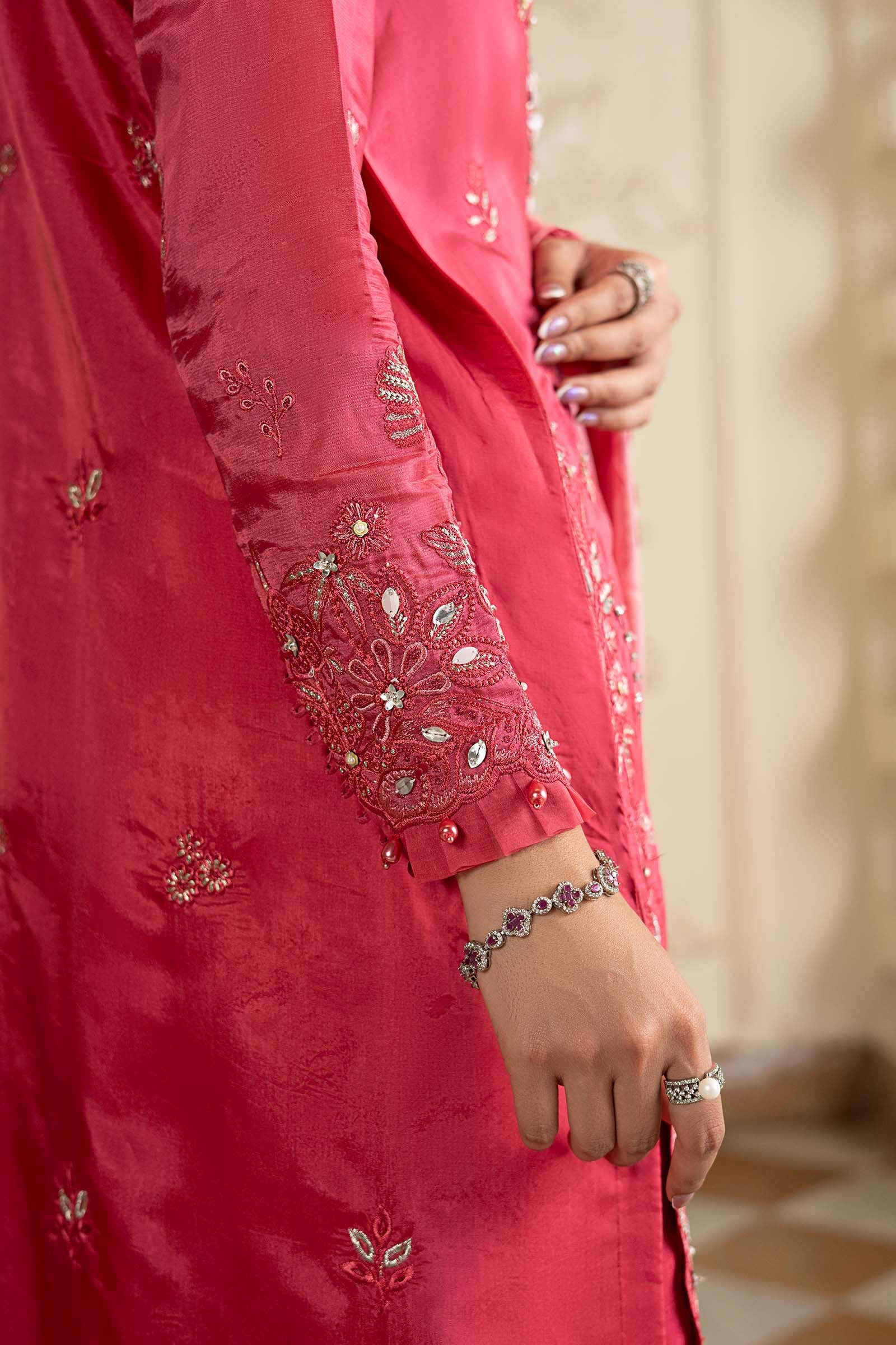 3 Piece Embroidered Tissue Silk Suit
