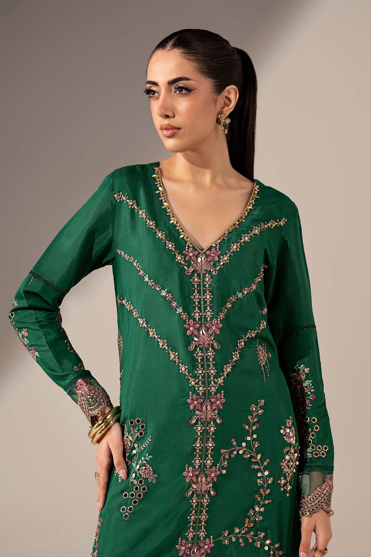 2 Piece Embroidered Tissue Silk Suit