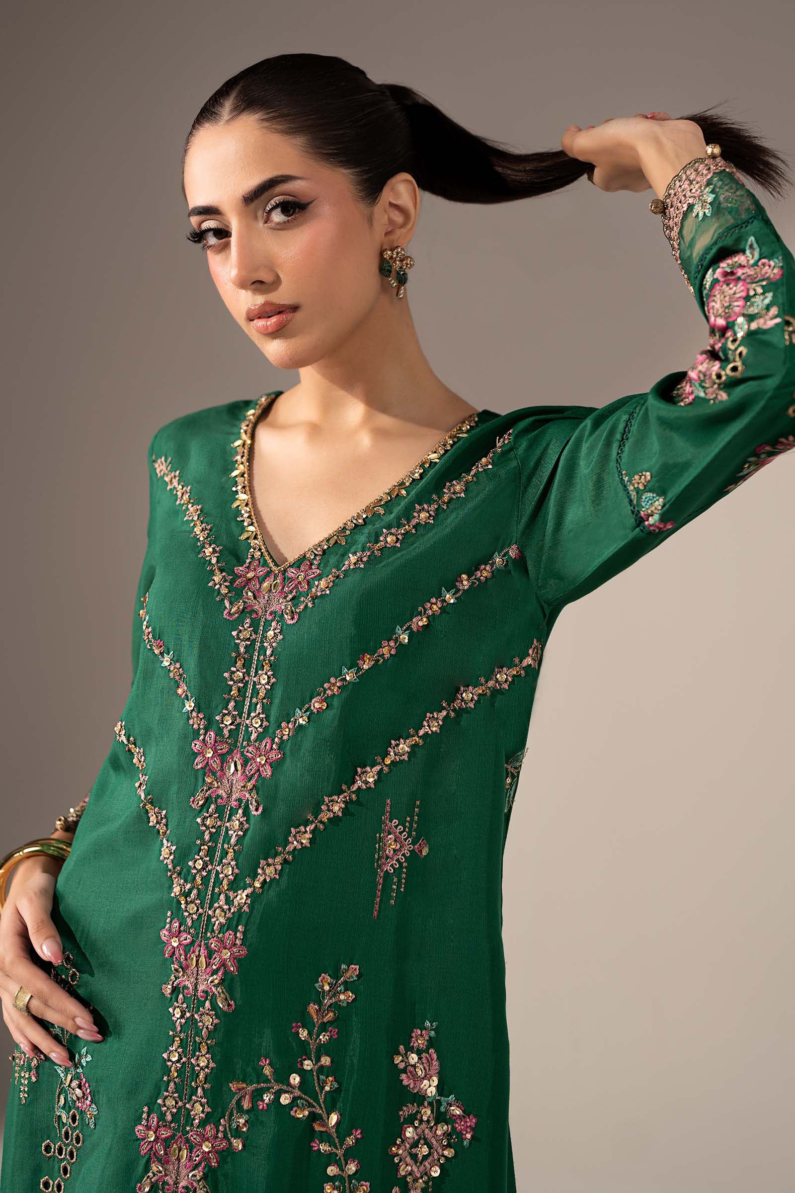 2 Piece Embroidered Tissue Silk Suit
