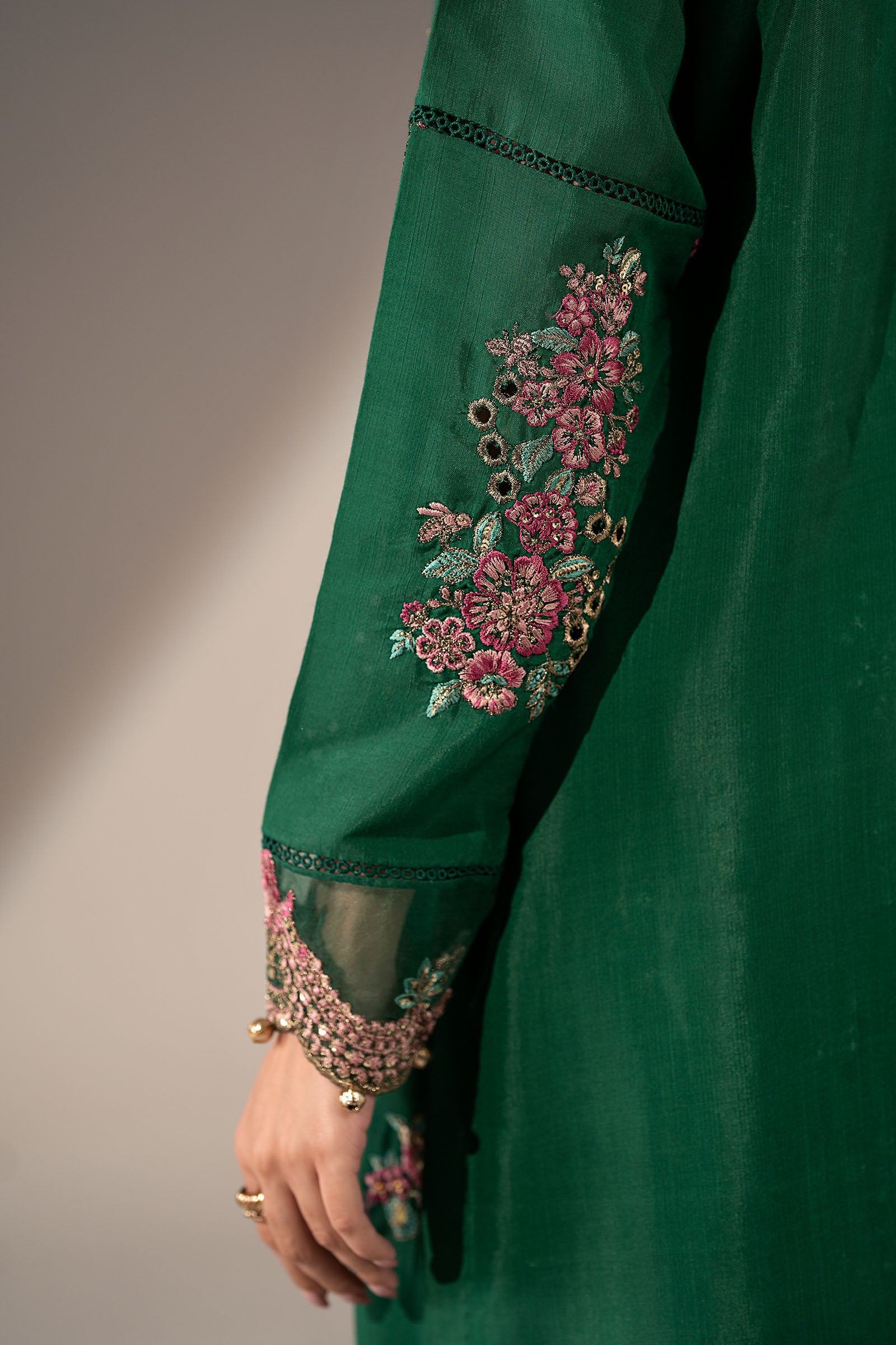 2 Piece Embroidered Tissue Silk Suit
