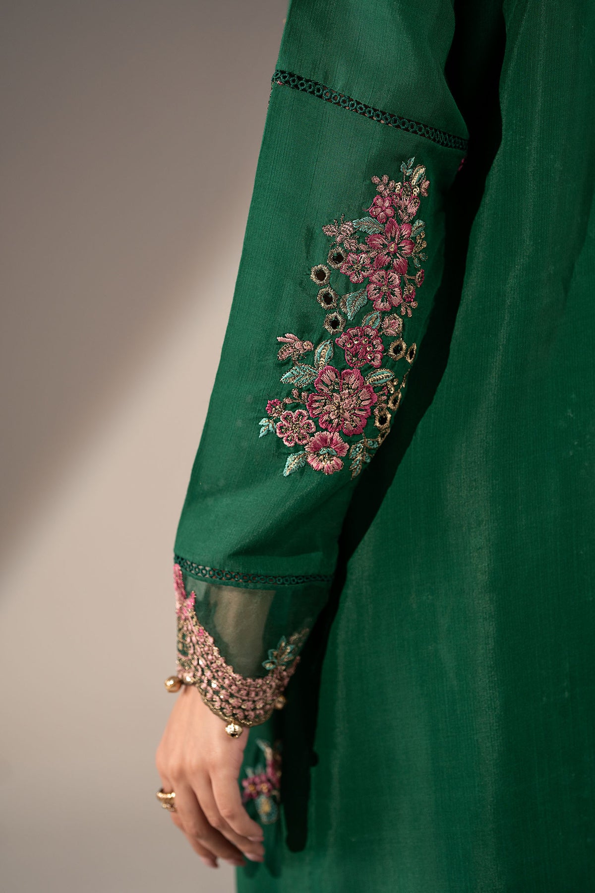 2 Piece Embroidered Tissue Silk Suit