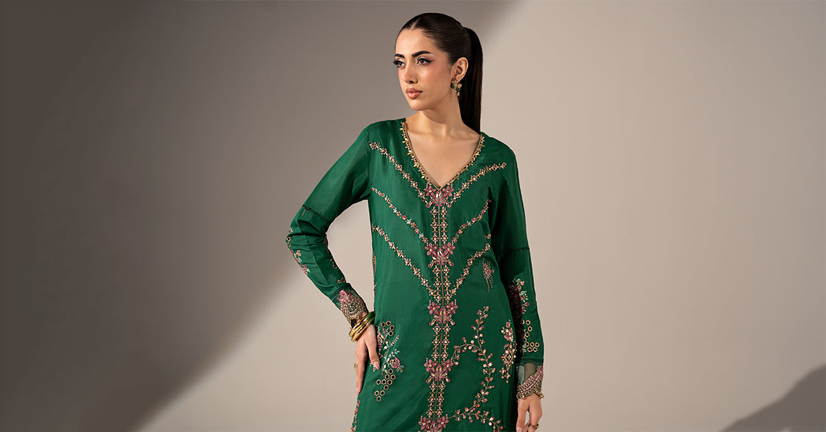 2 Piece Embroidered Tissue Silk Suit