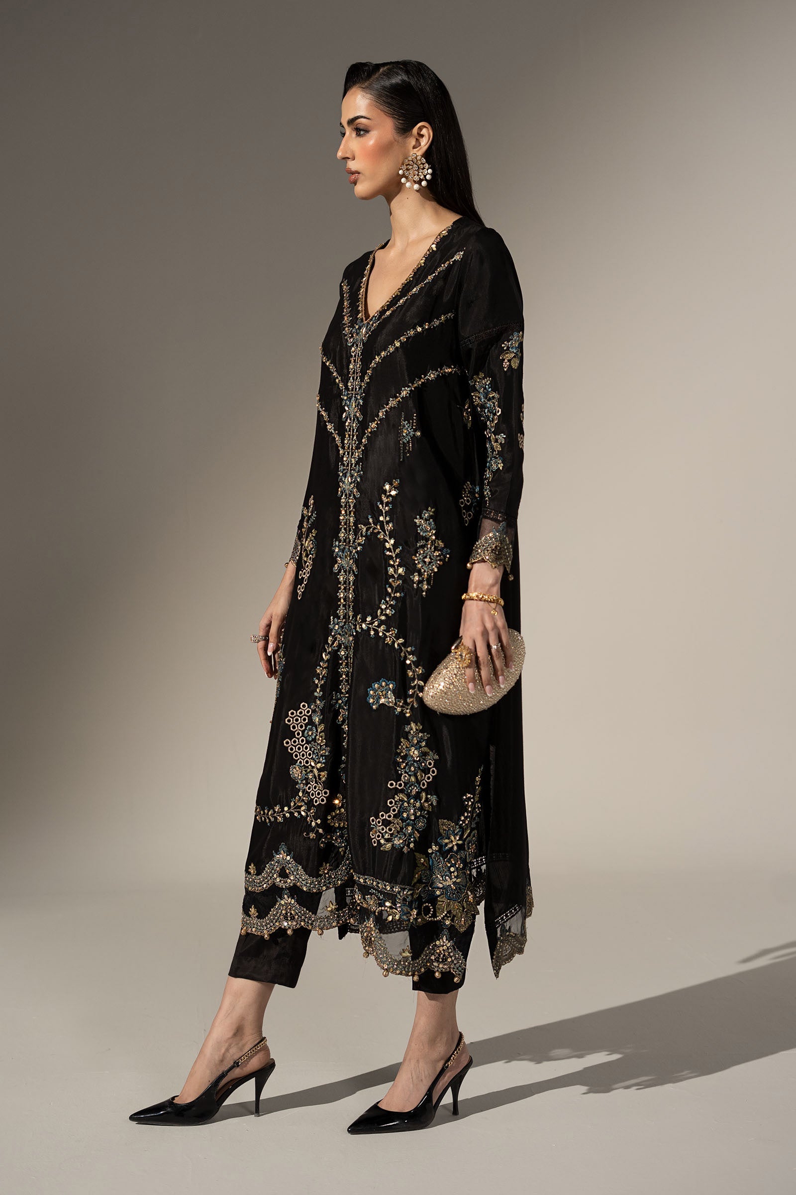 2 Piece Embroidered Tissue Silk Suit