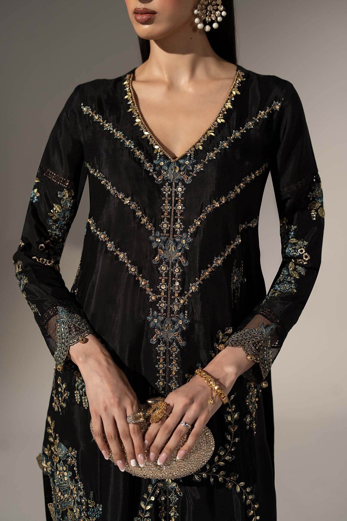 2 Piece Embroidered Tissue Silk Suit