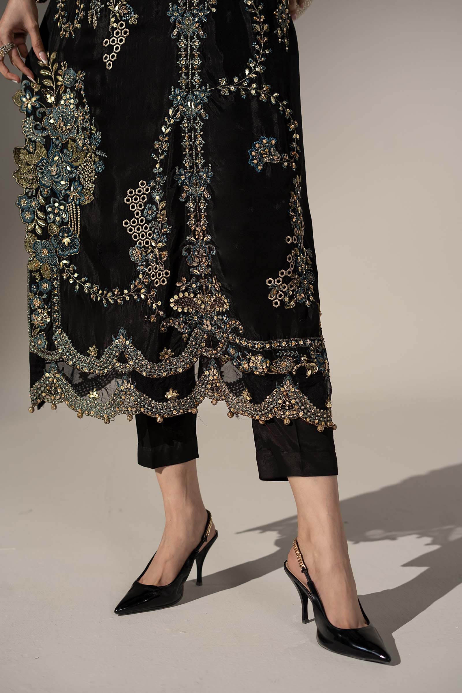 2 Piece Embroidered Tissue Silk Suit