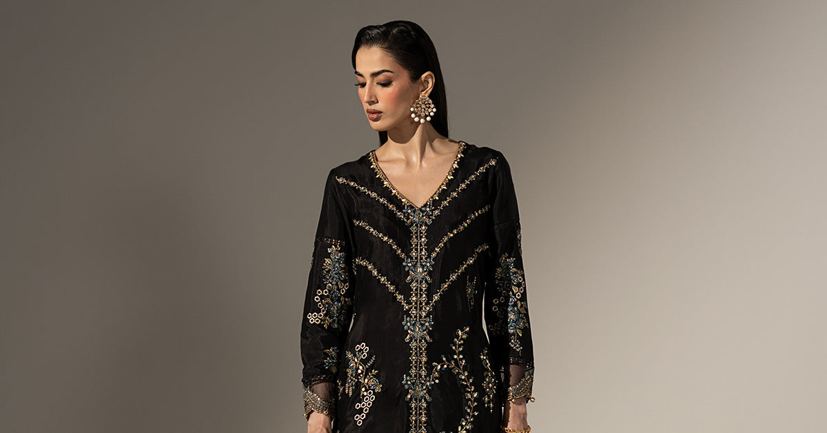 2 Piece Embroidered Tissue Silk Suit