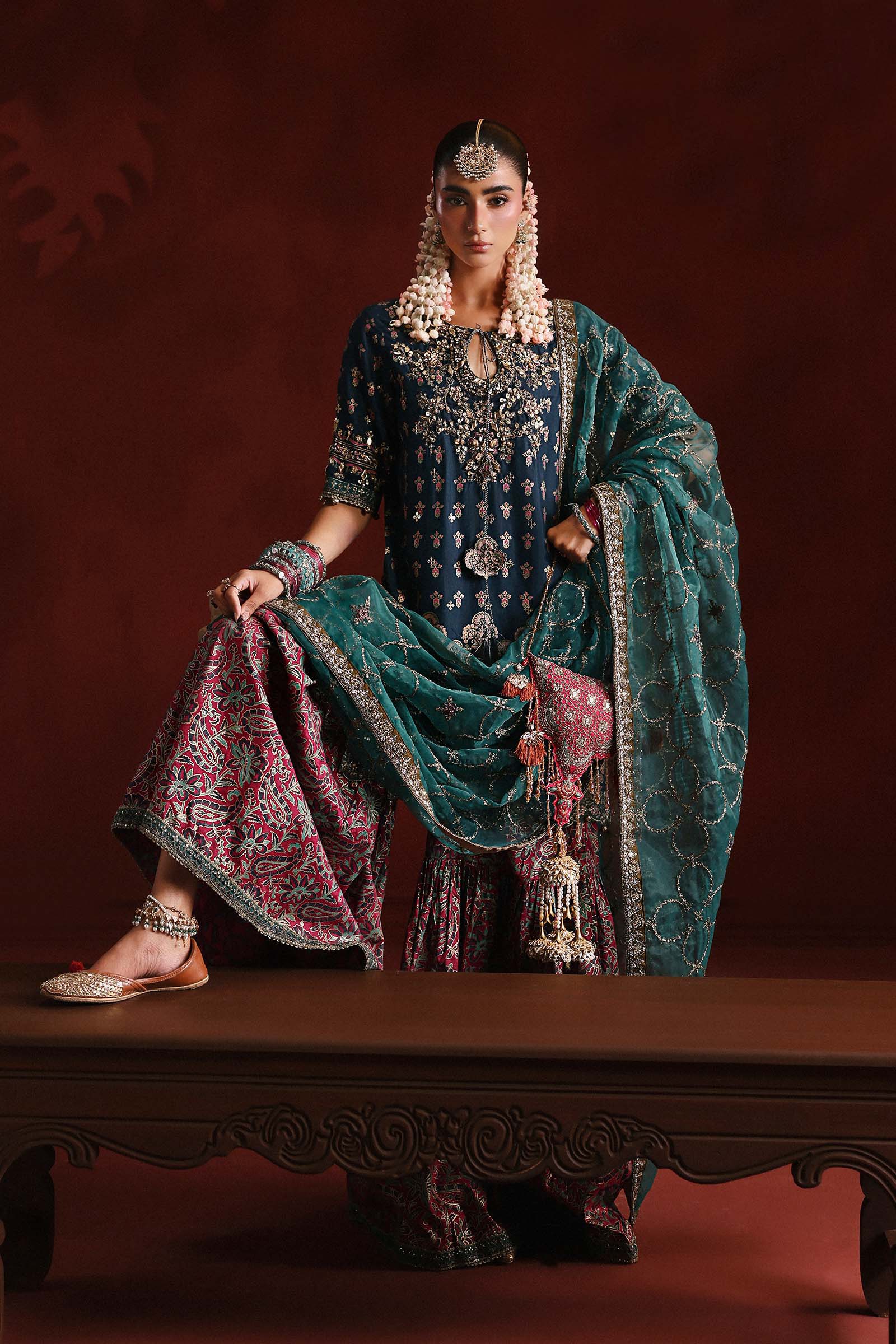 3 Piece Embroidered Raw Silk Suit