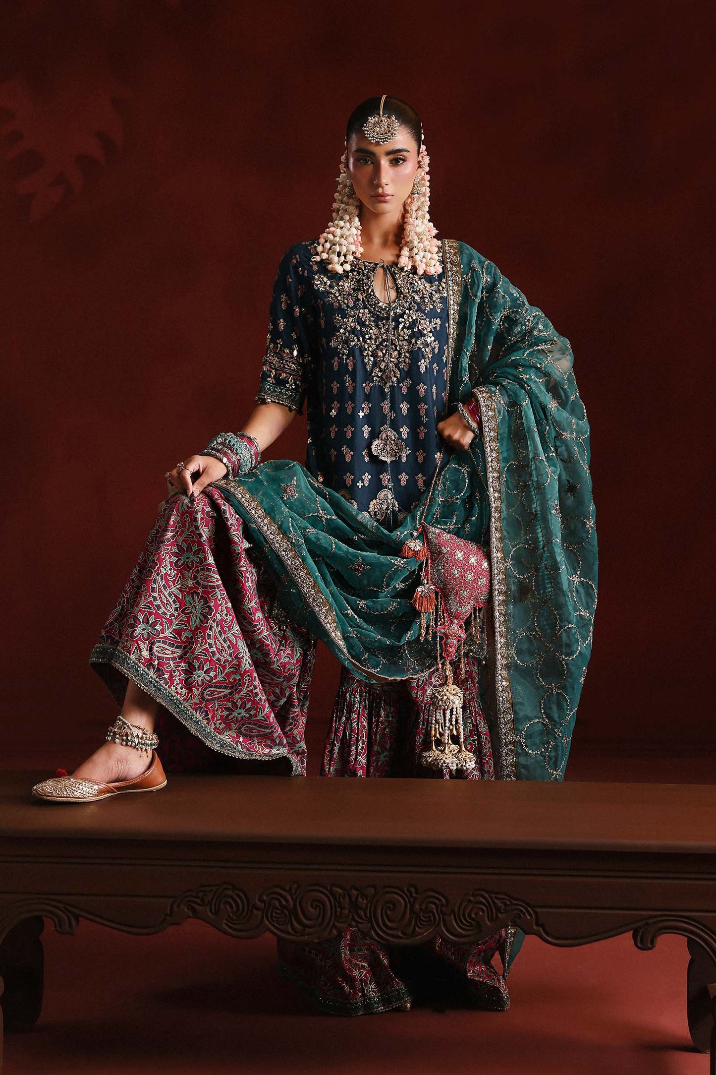 3 Piece Embroidered Raw Silk Suit