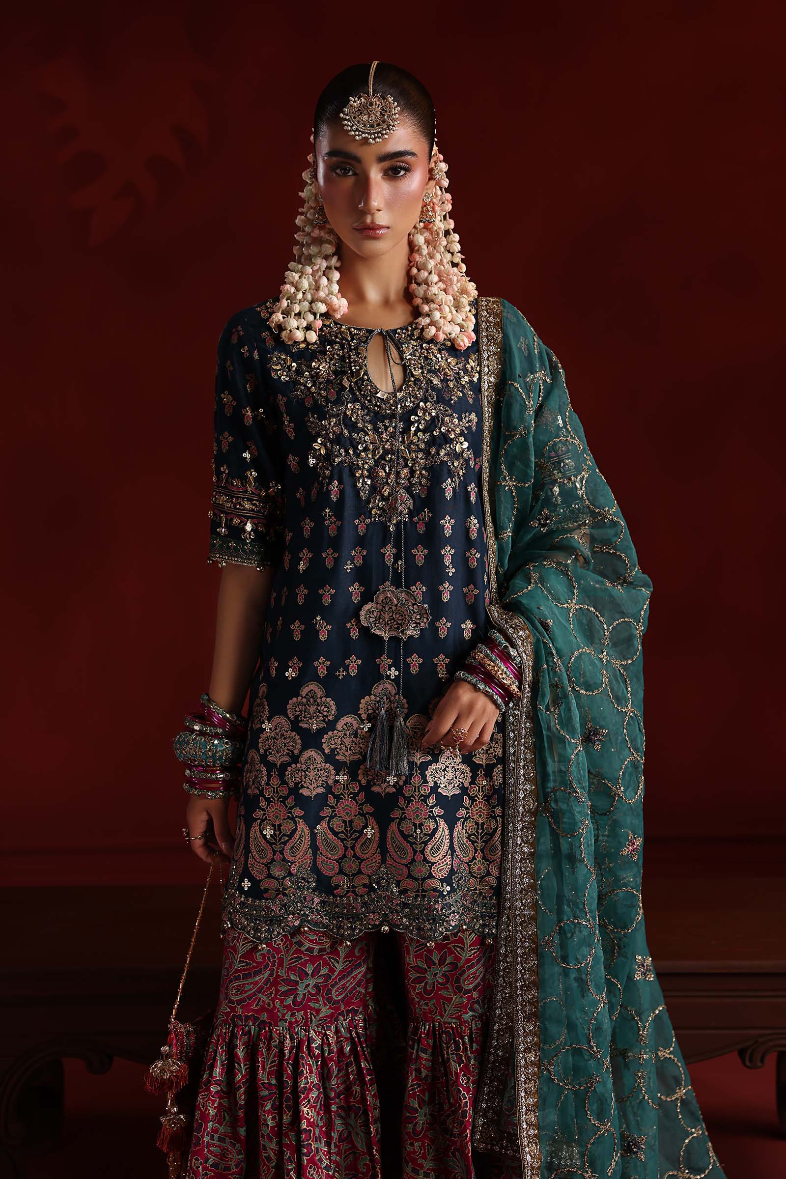 3 Piece Embroidered Raw Silk Suit
