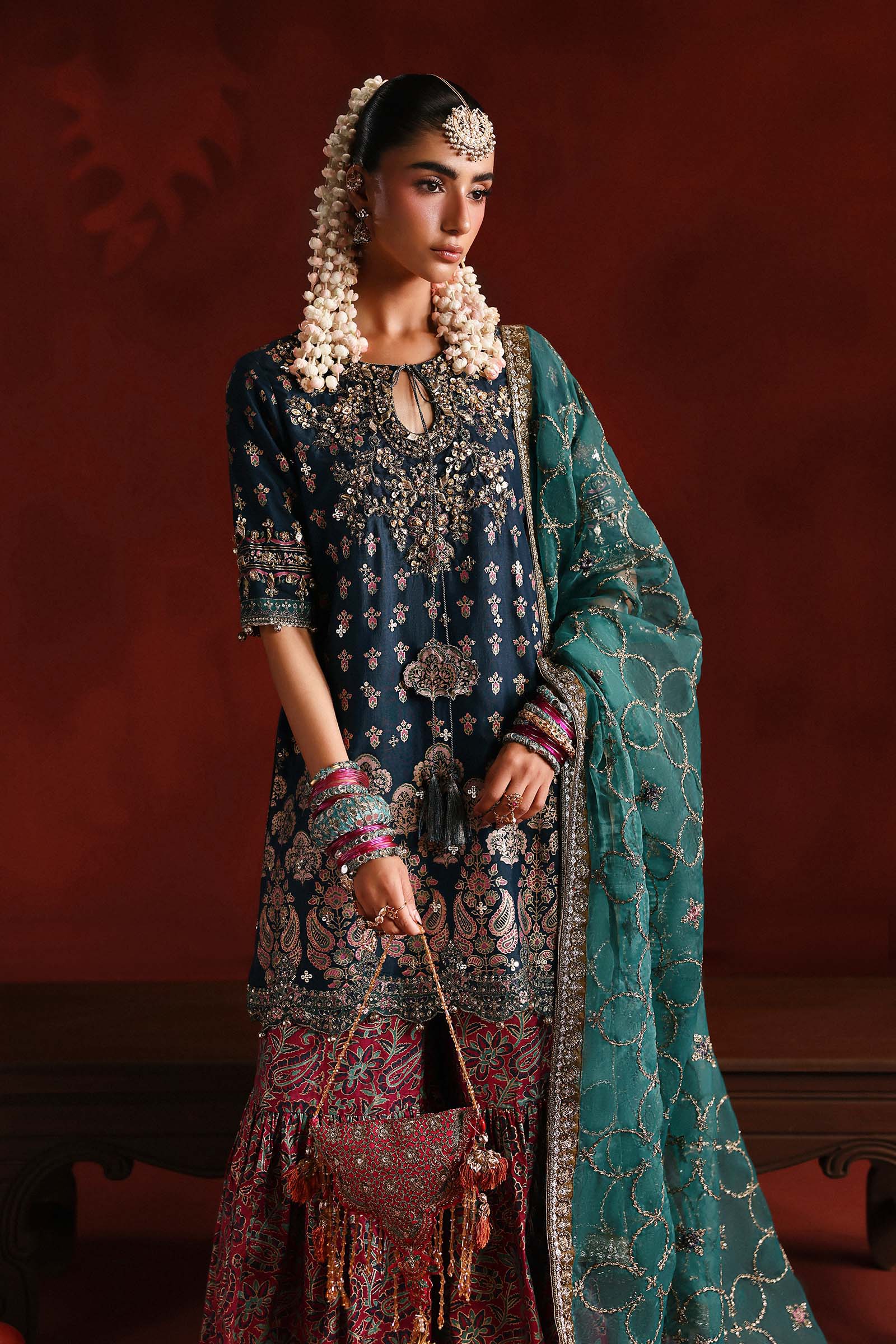 3 Piece Embroidered Raw Silk Suit