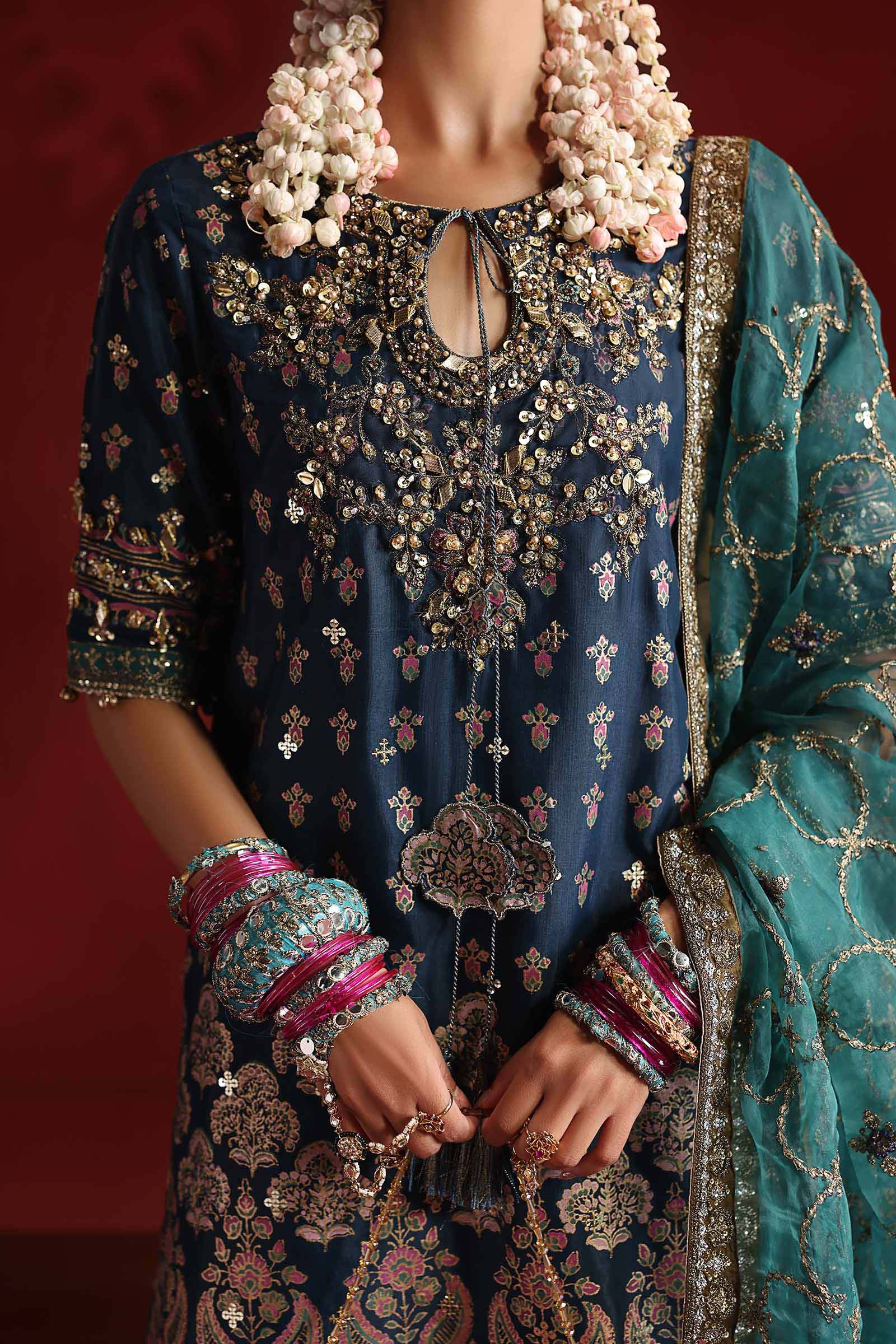 3 Piece Embroidered Raw Silk Suit