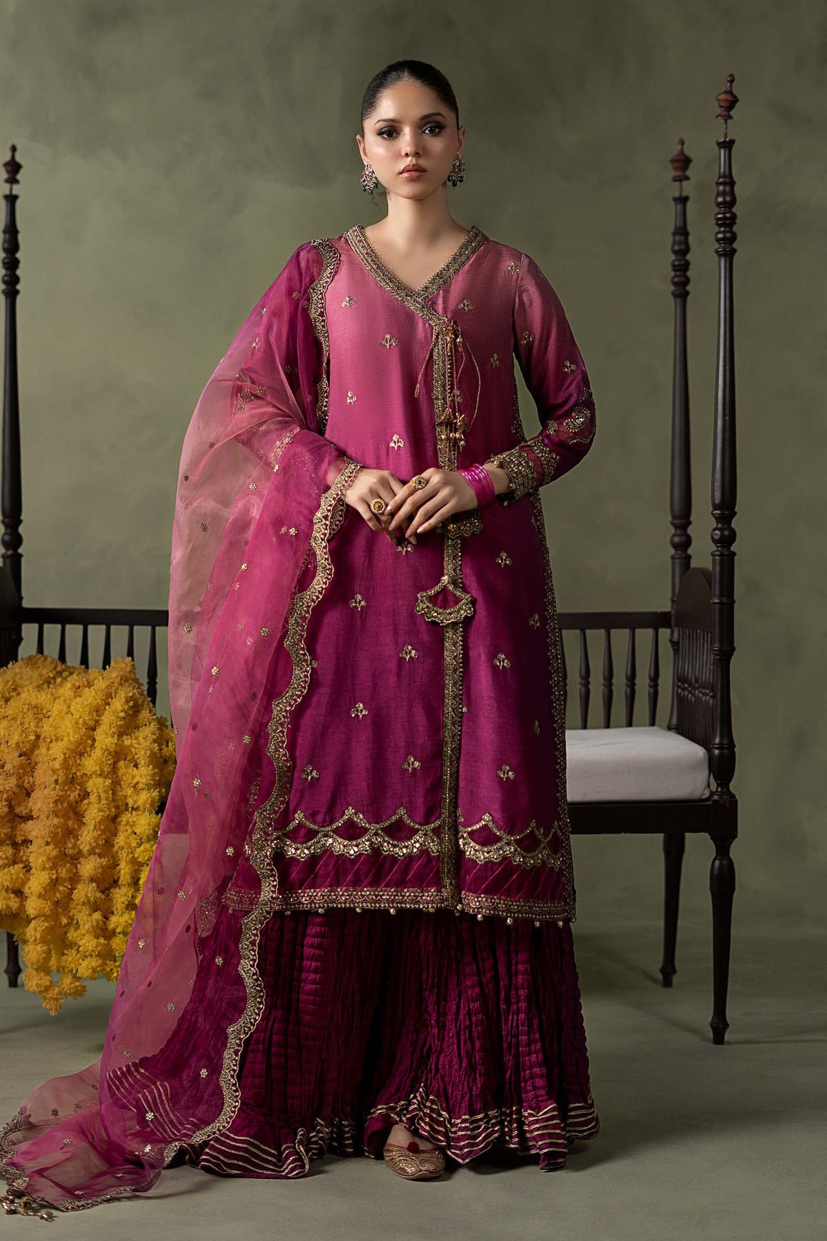 3 Piece Embroidered Raw Silk Suit