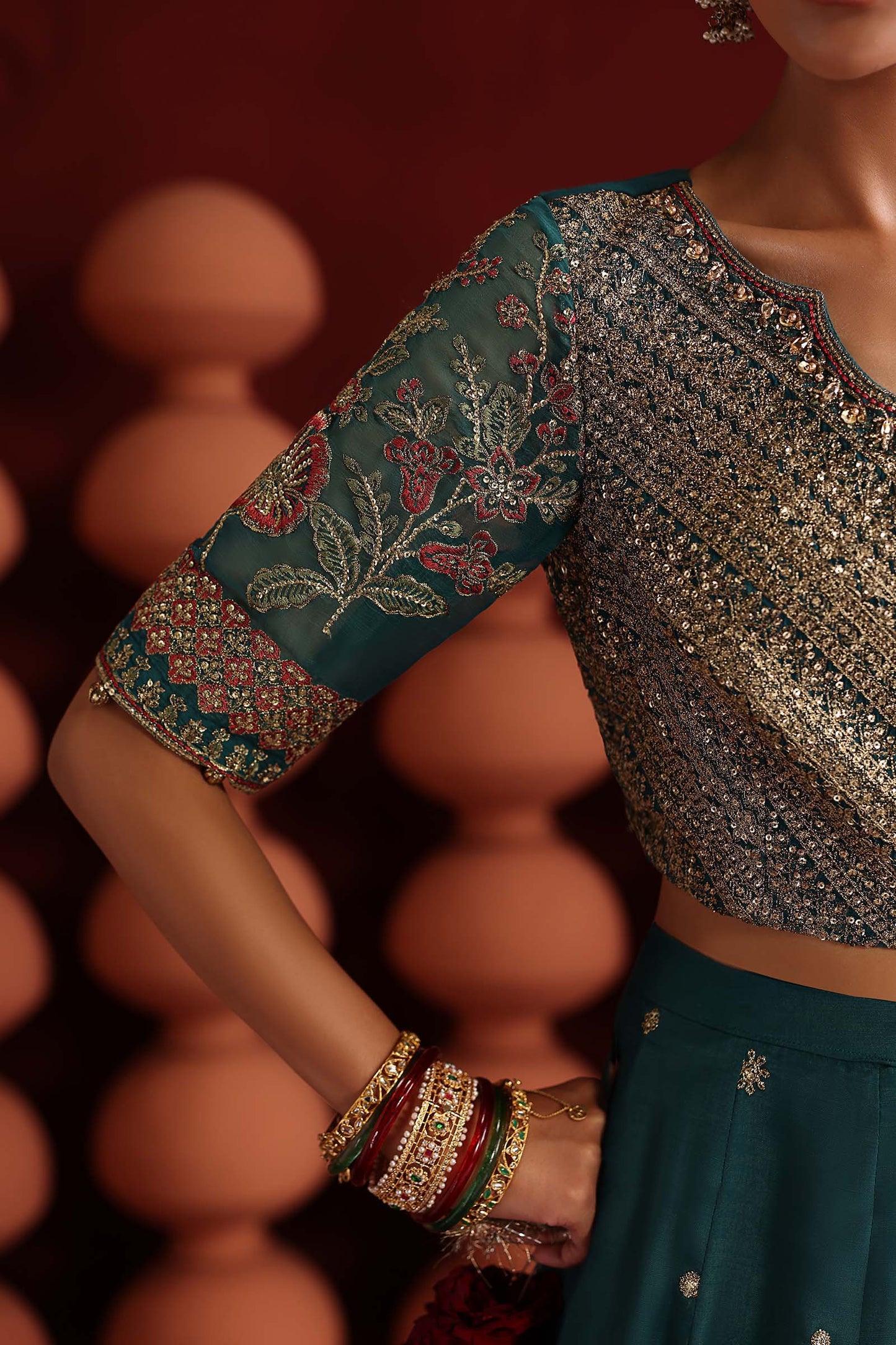 3 Piece Embroidered Raw Silk Suit