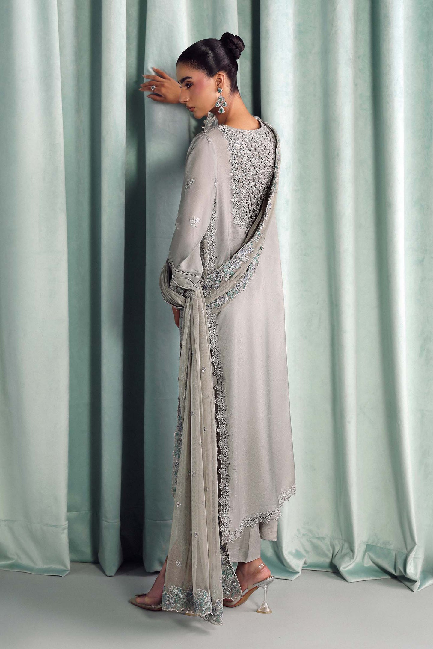 3 Piece Embroidered Tissue Silk Suit