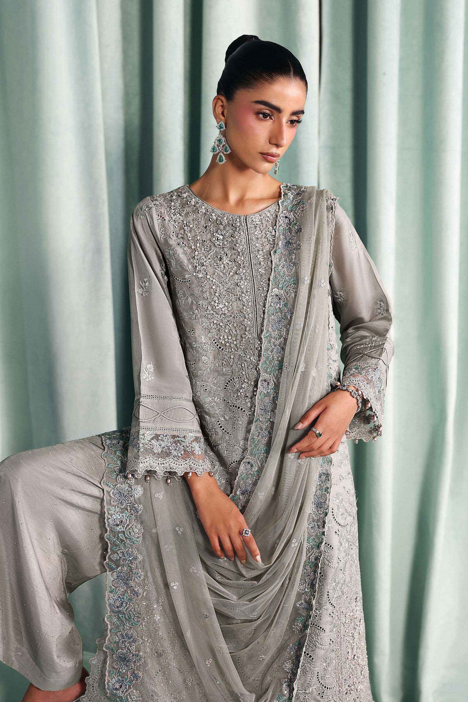 3 Piece Embroidered Tissue Silk Suit