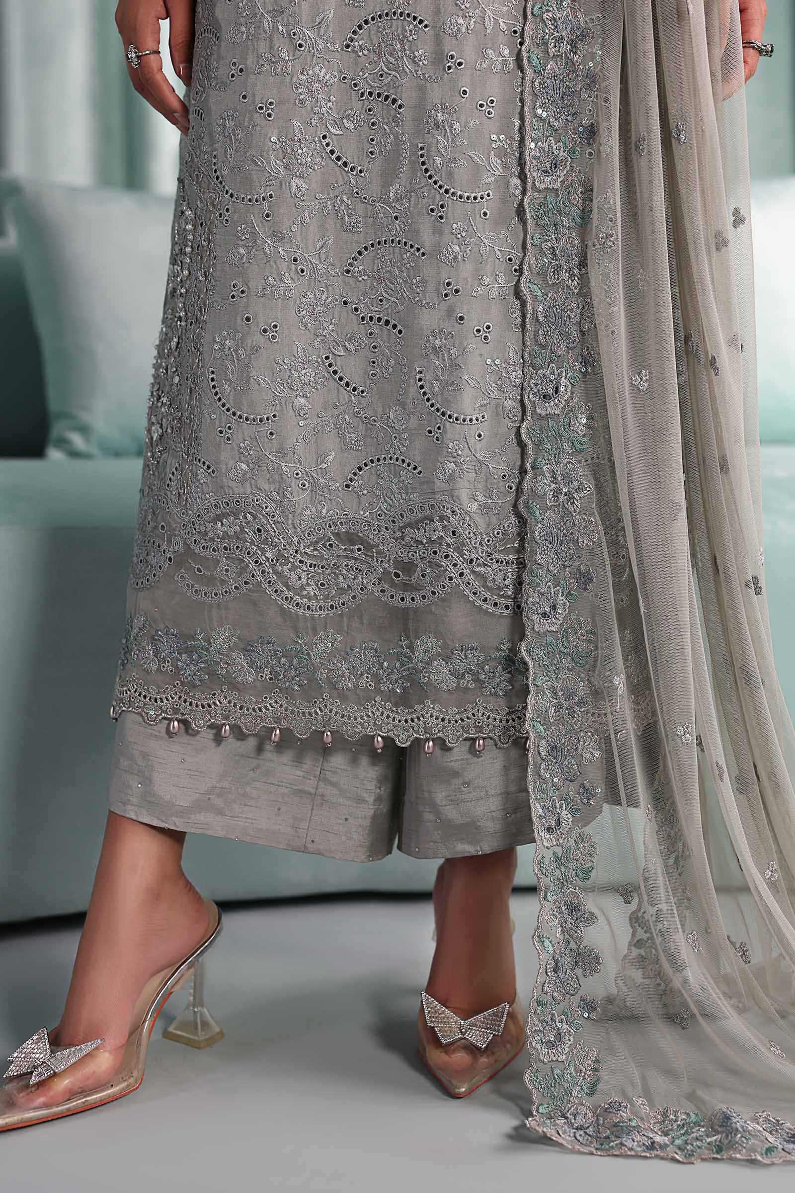 3 Piece Embroidered Tissue Silk Suit