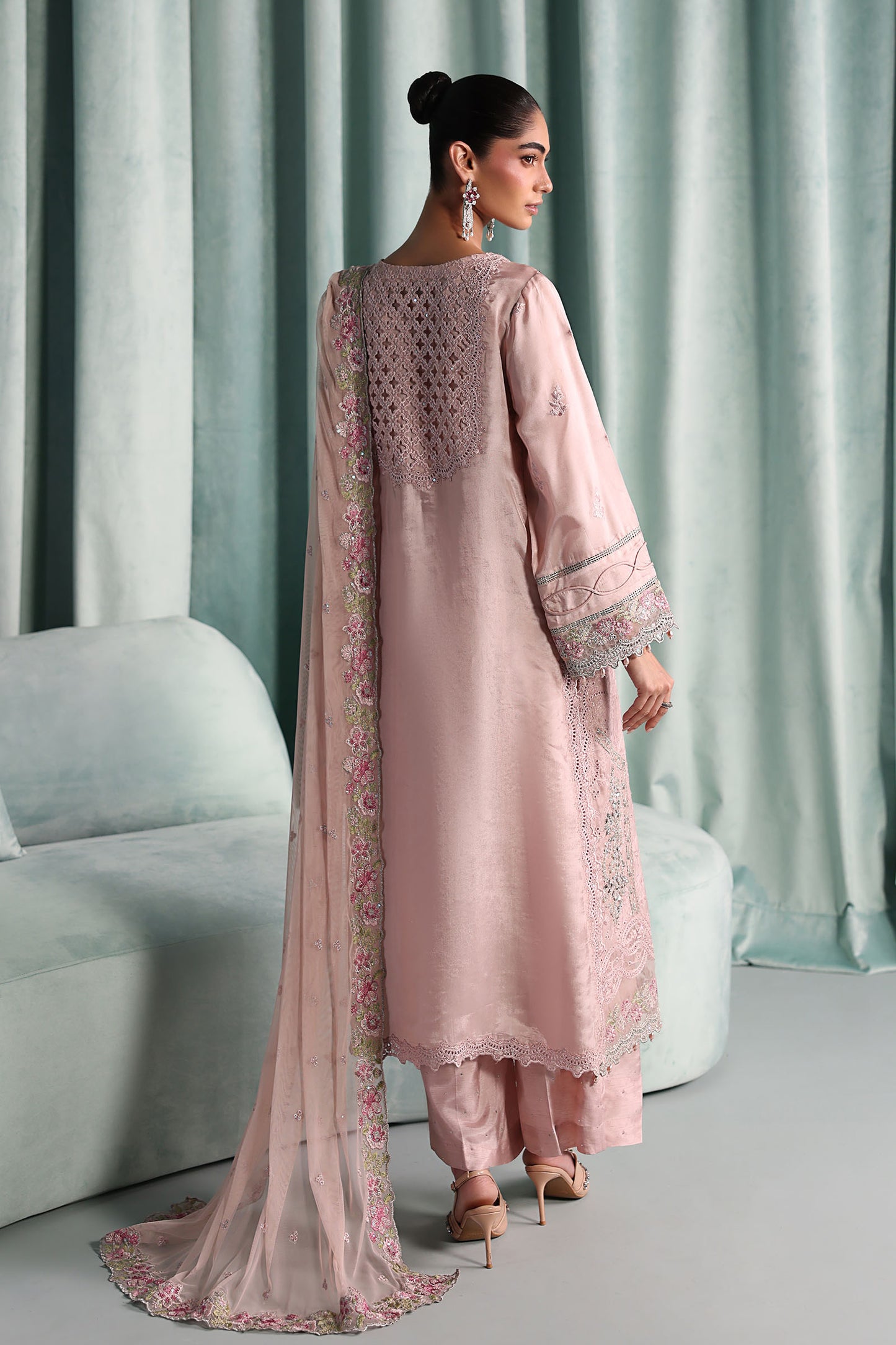 3 Piece Embroidered Tissue Silk Suit