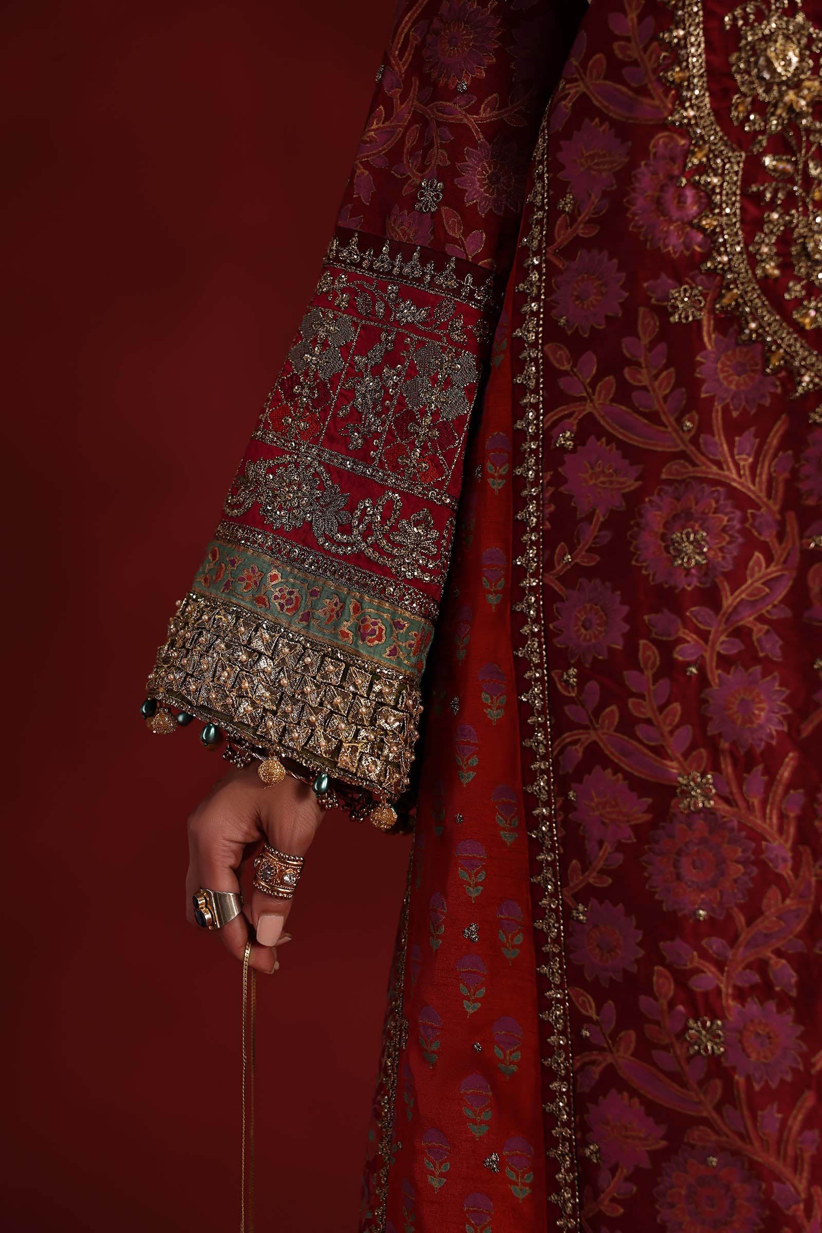 3 Piece Embroidered Raw Silk Suit