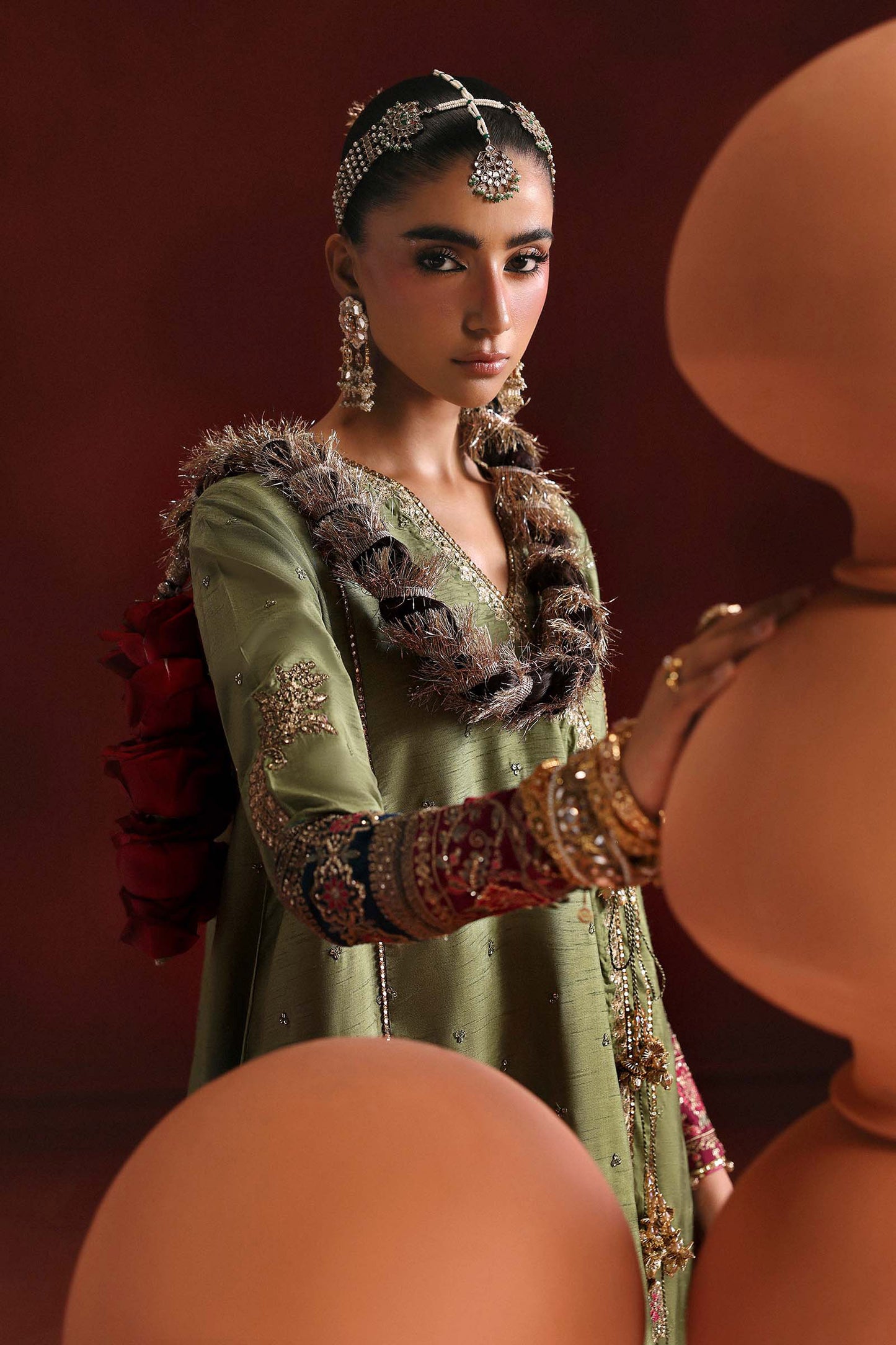 3 Piece Embroidered Raw Silk Suit