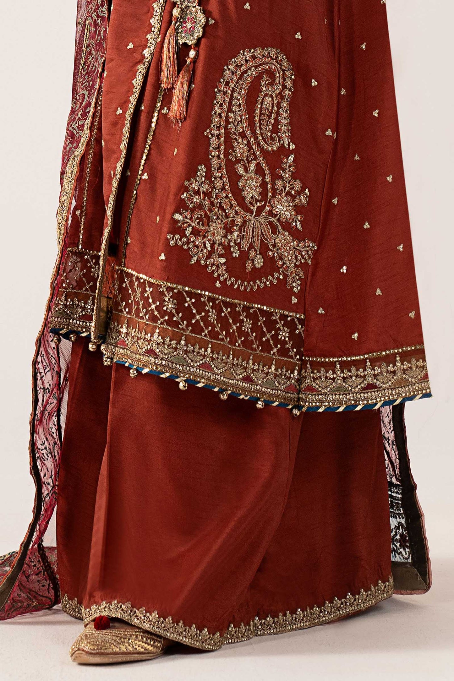 3 Piece Embroidered Raw Silk Suit