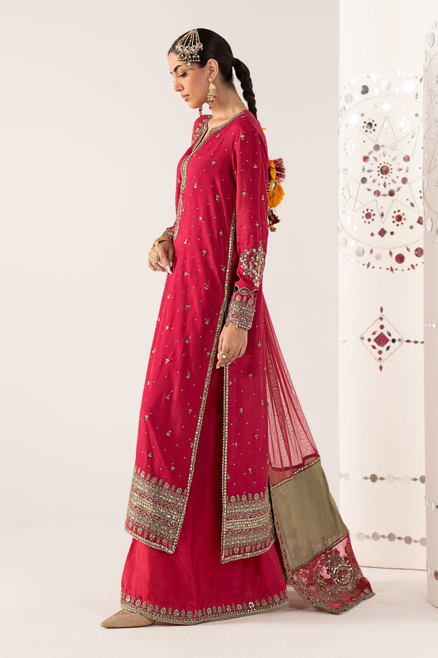 3 Piece Embroidered Raw Silk Suit