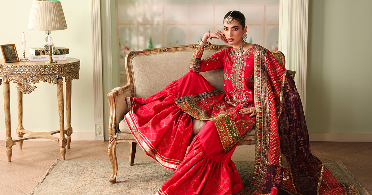 3 Piece Embroidered Bamber Raw Silk Suit