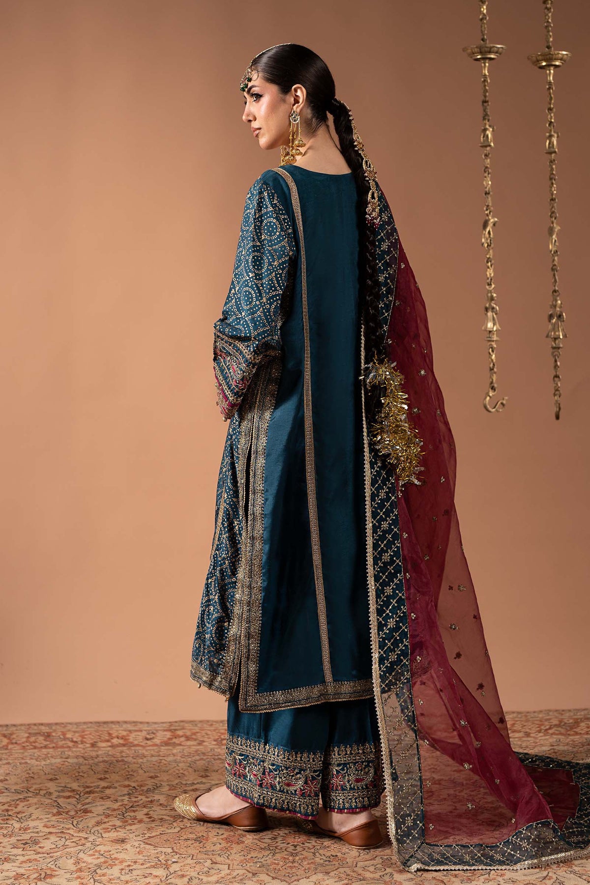 3 Piece Embroidered Raw Silk Suit