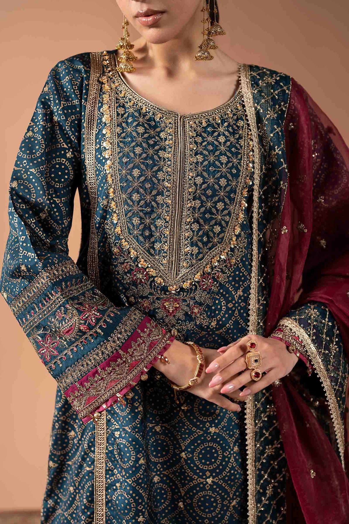 3 Piece Embroidered Raw Silk Suit