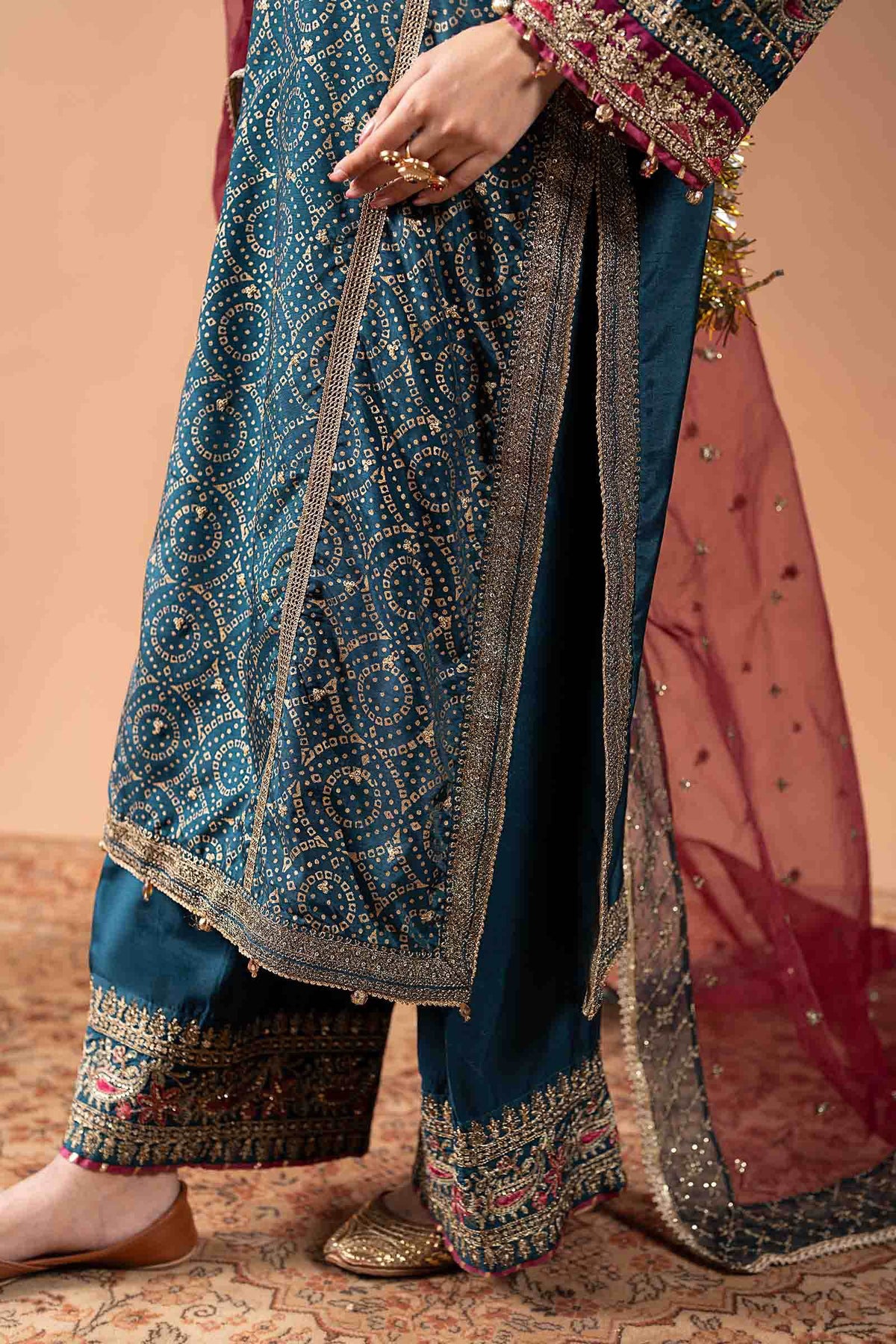 3 Piece Embroidered Raw Silk Suit