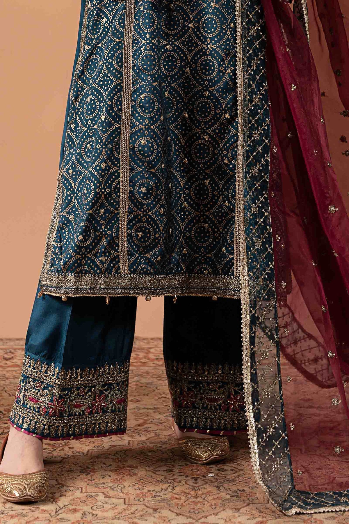 3 Piece Embroidered Raw Silk Suit