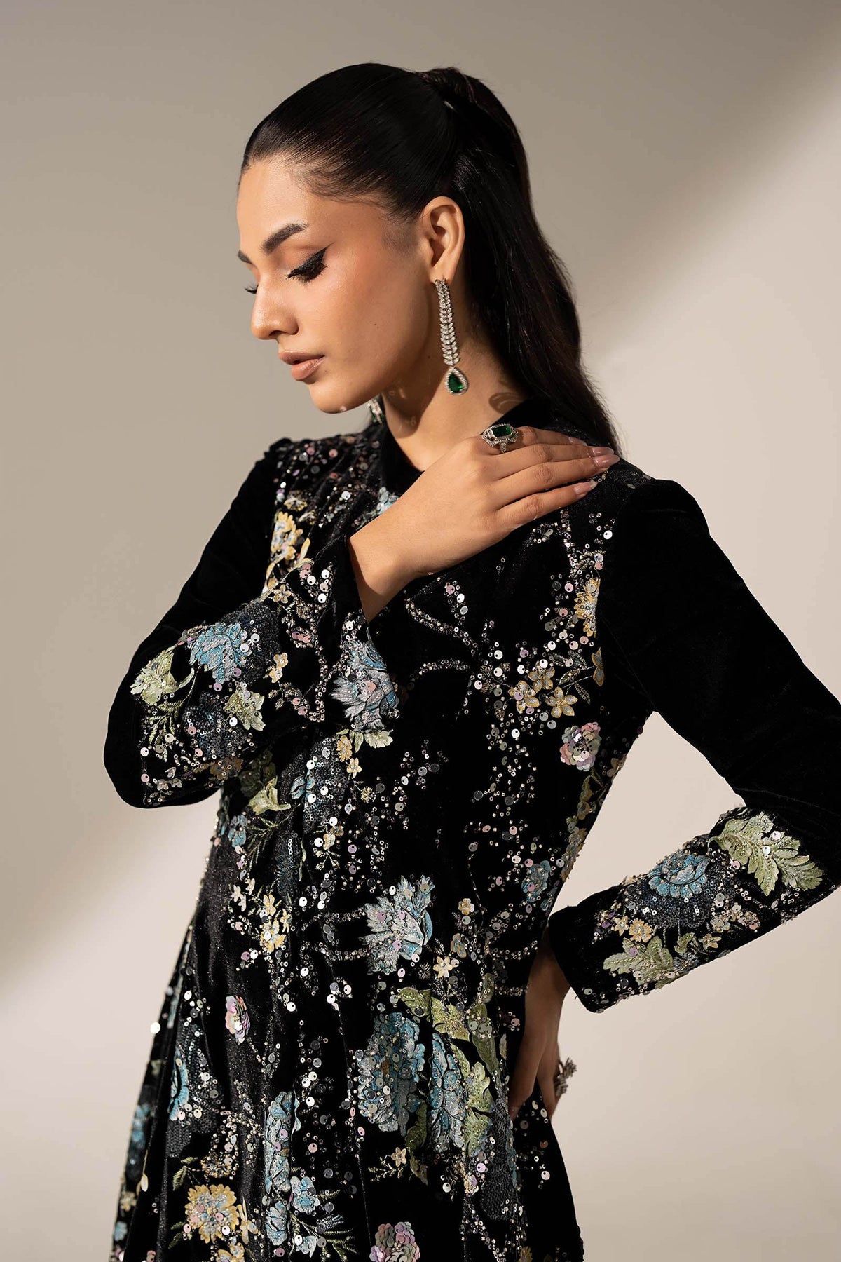 3 Piece Embroidered Velvet Suit