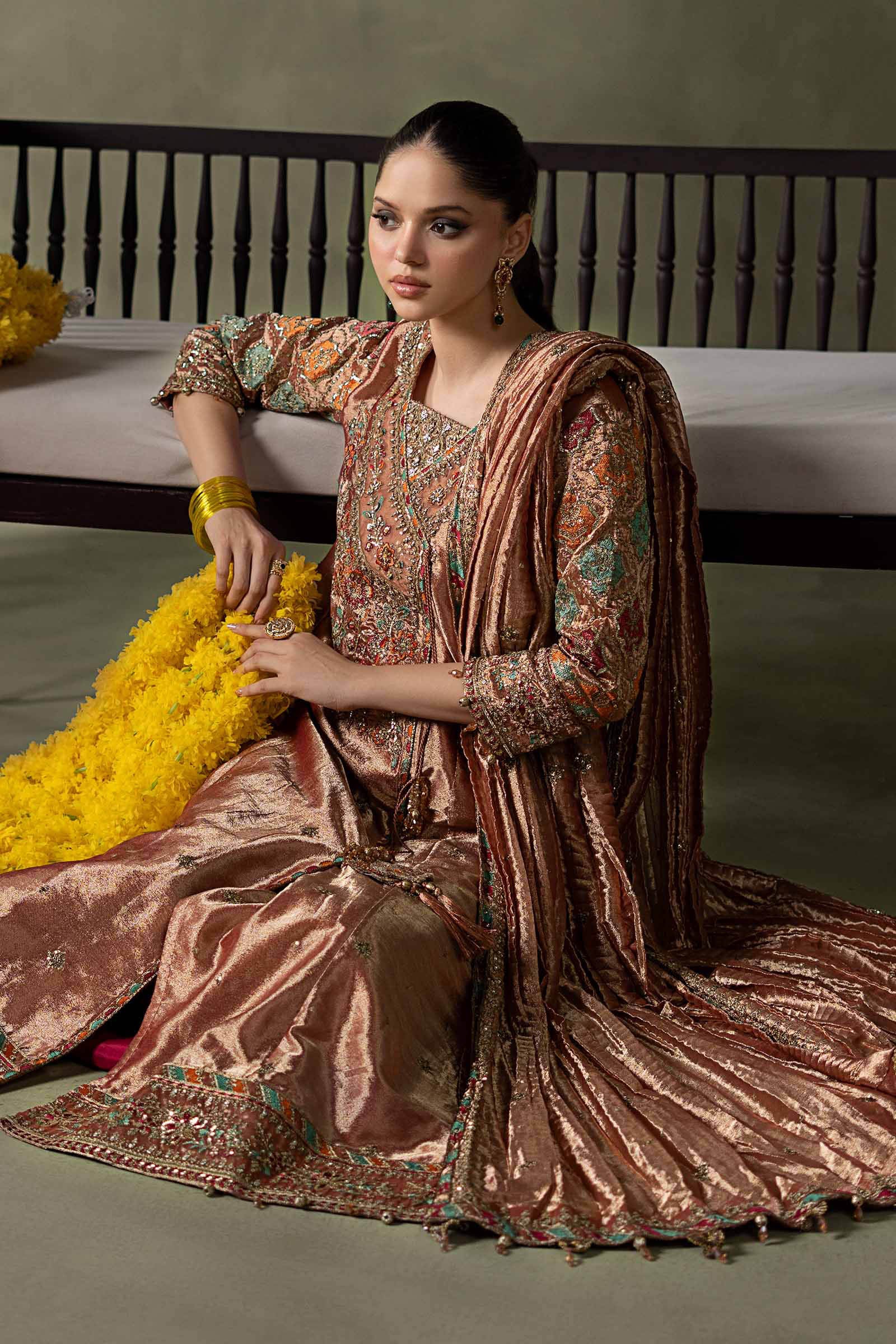 3 Piece Embroidered Zari Tissue Suit