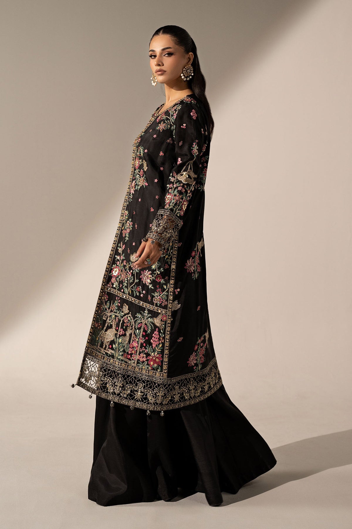 3 Piece Embroidered Tassel Silk Suit