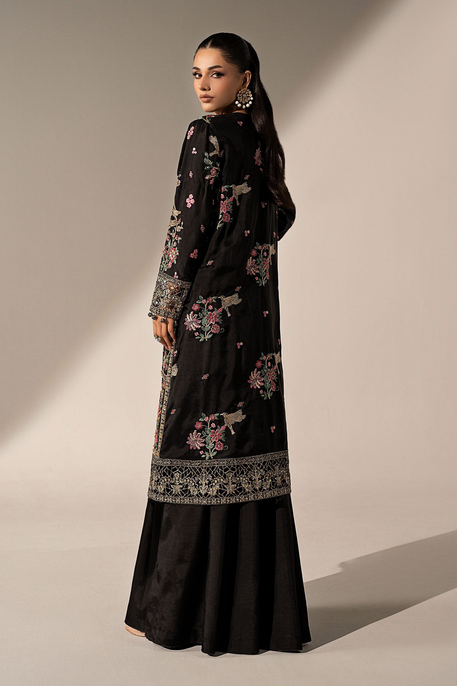 3 Piece Embroidered Tassel Silk Suit