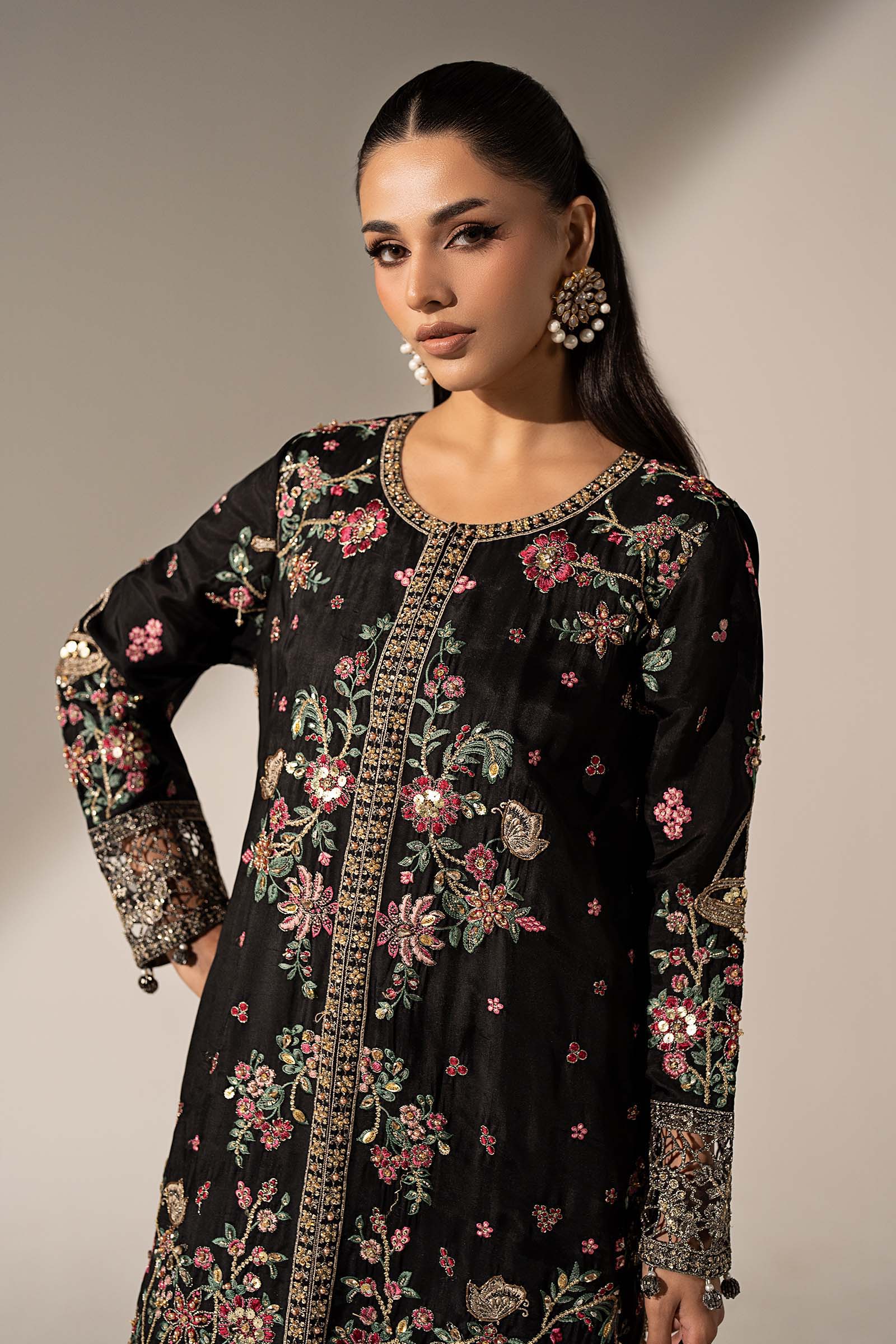 3 Piece Embroidered Tassel Silk Suit