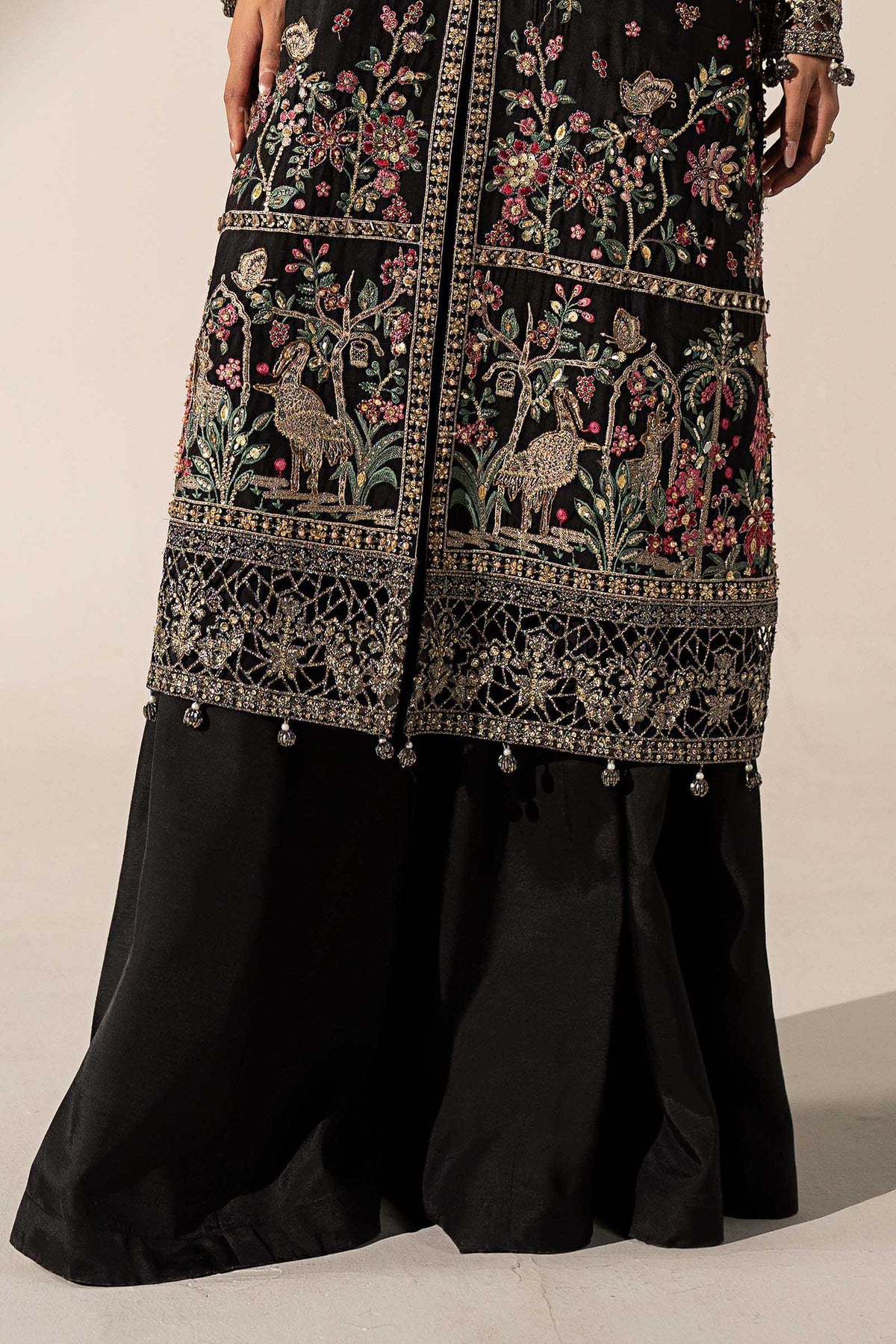 3 Piece Embroidered Tassel Silk Suit
