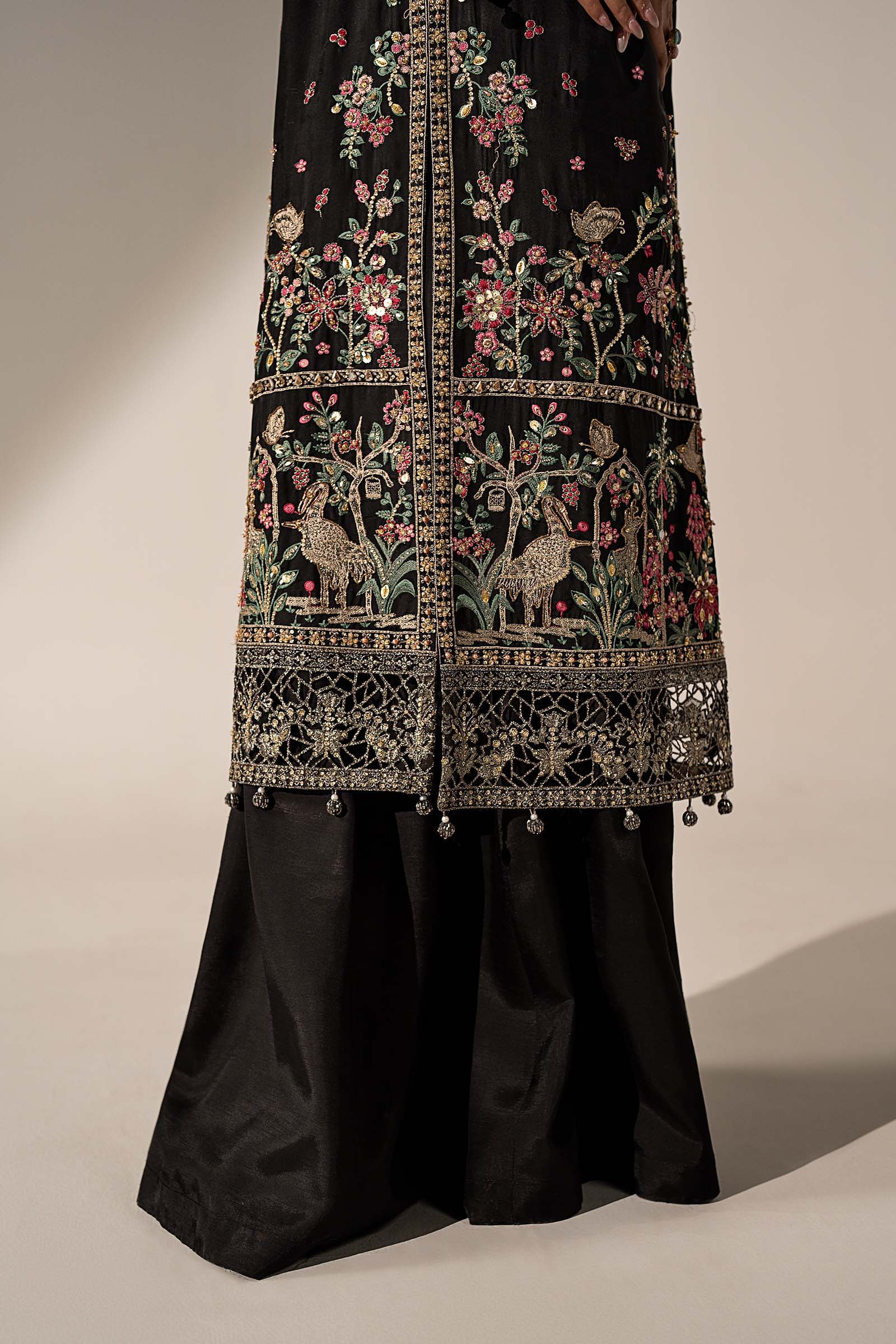 3 Piece Embroidered Tassel Silk Suit