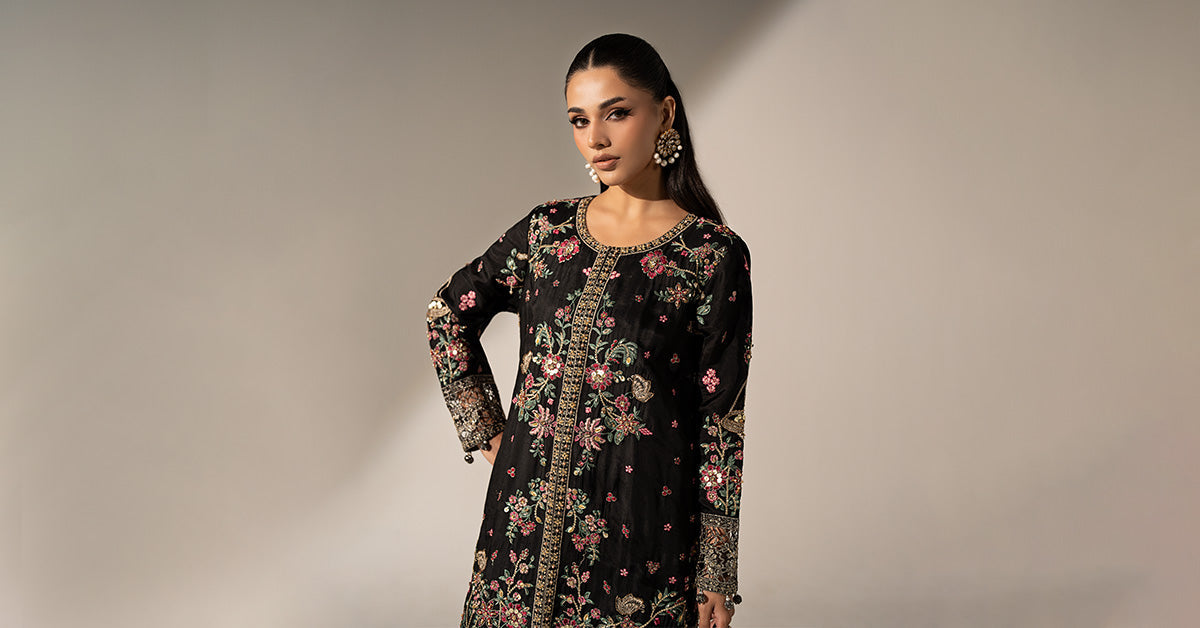 3 Piece Embroidered Tassel Silk Suit