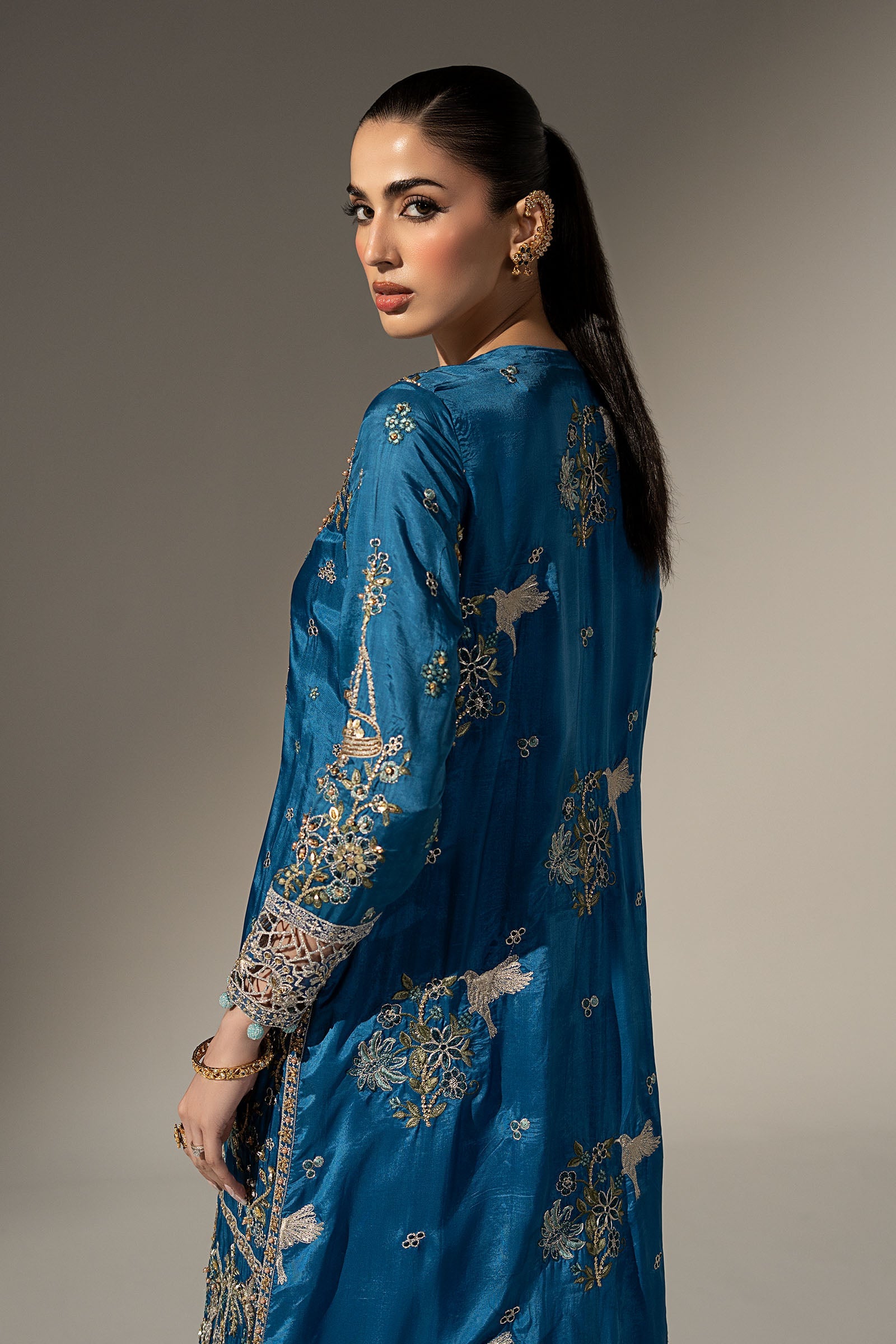 3 Piece Embroidered Tassel Silk Suit