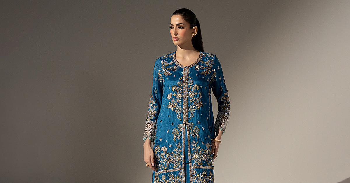 3 Piece Embroidered Tassel Silk Suit