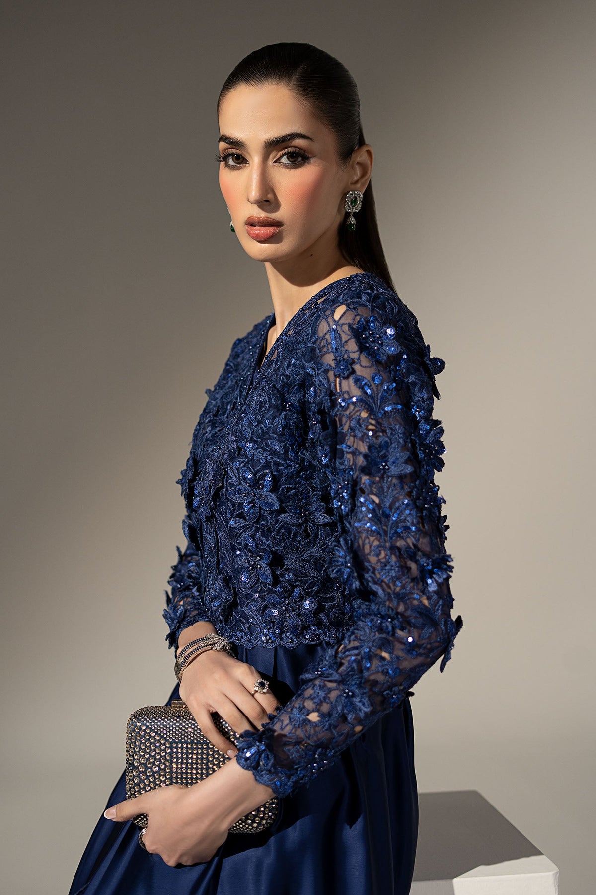 3 Piece Embellished Charmeuse Suit