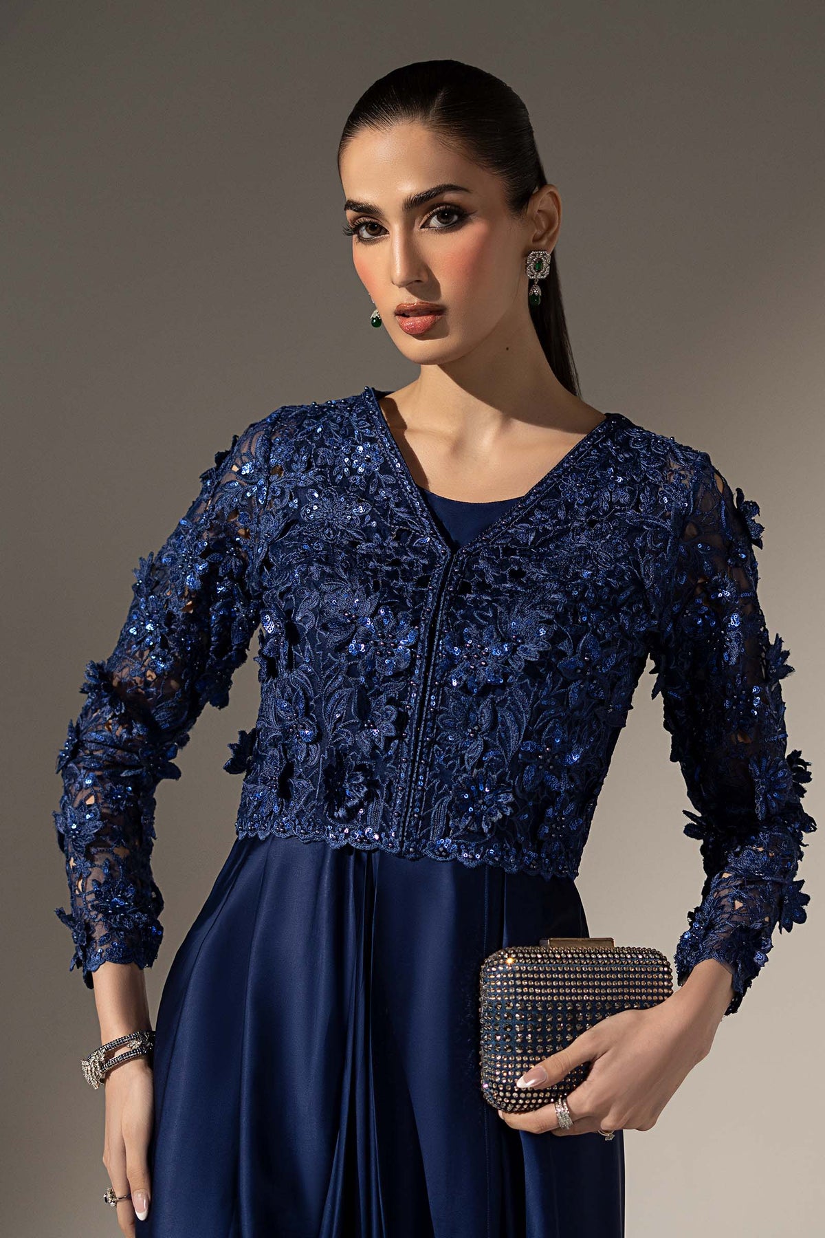 3 Piece Embellished Charmeuse Suit