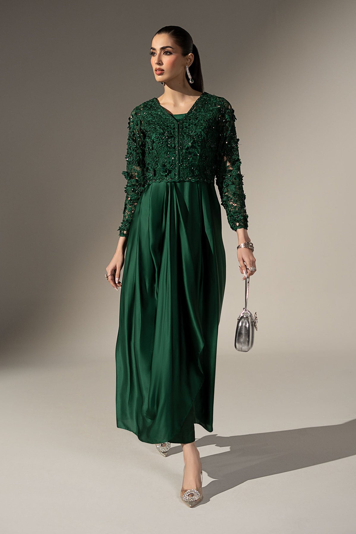 3 Piece Embellished Charmeuse Suit