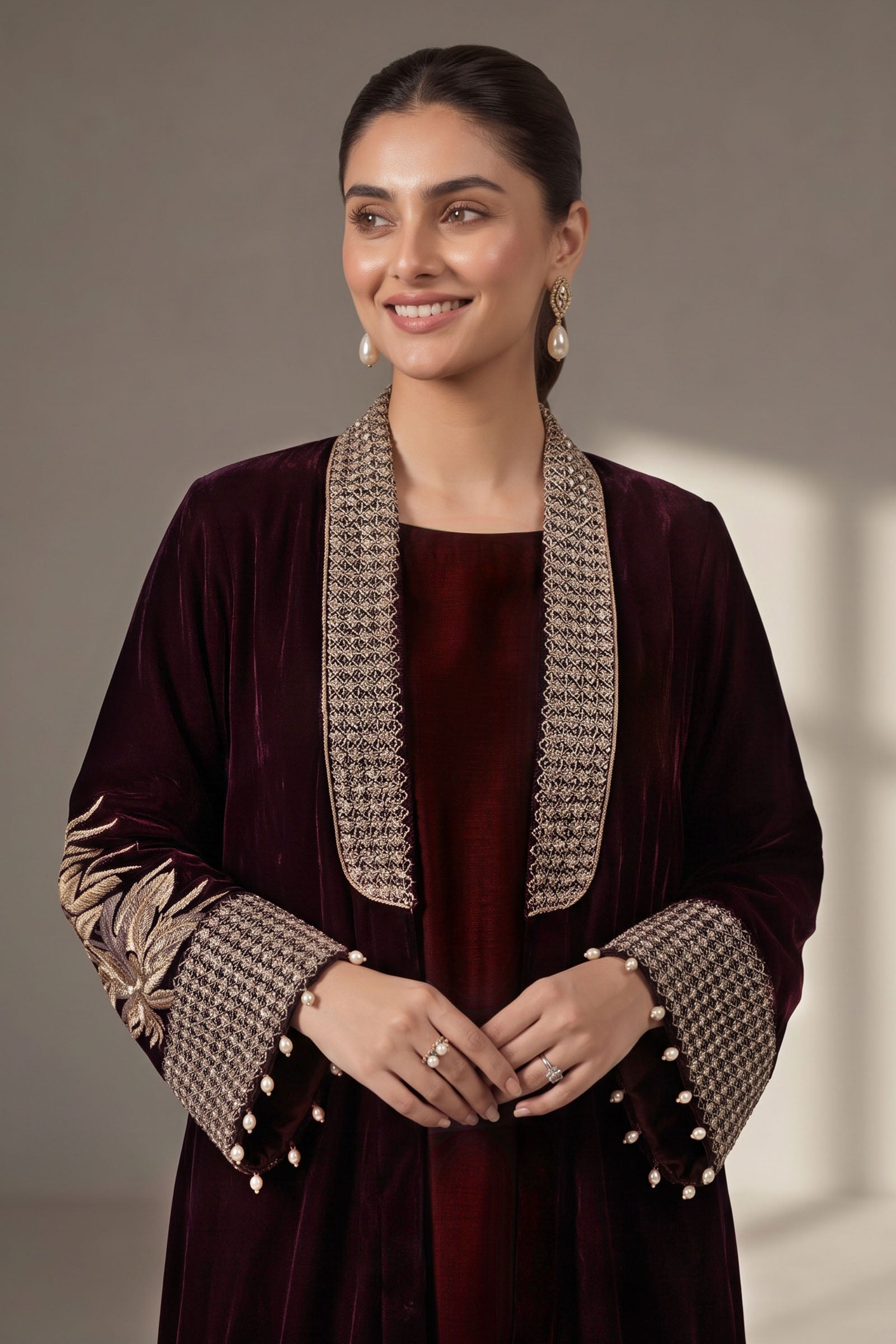 3 Piece Embroidered Velvet Suit