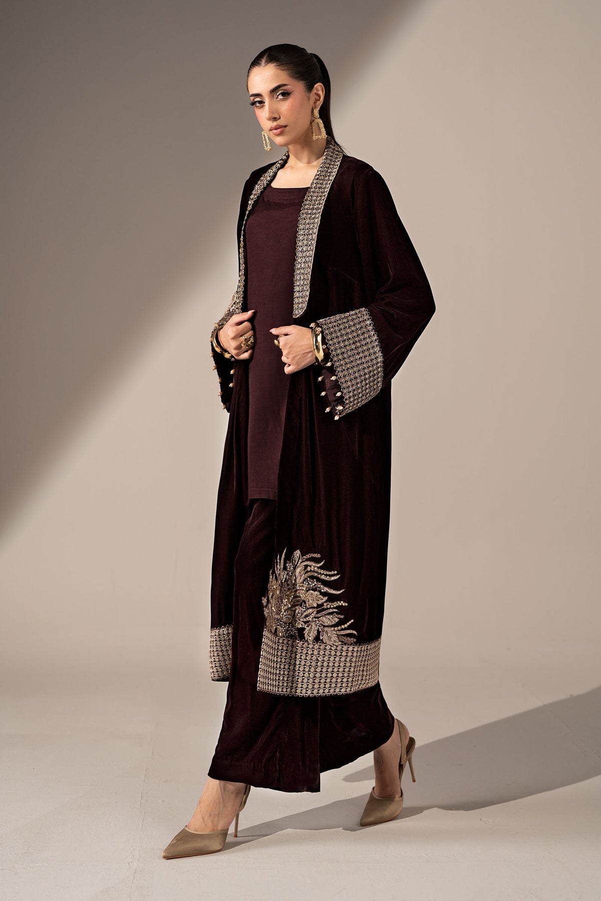 3 Piece Embroidered Velvet Suit