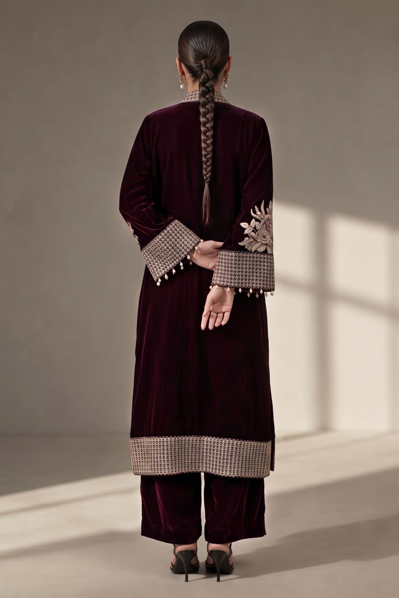 3 Piece Embroidered Velvet Suit
