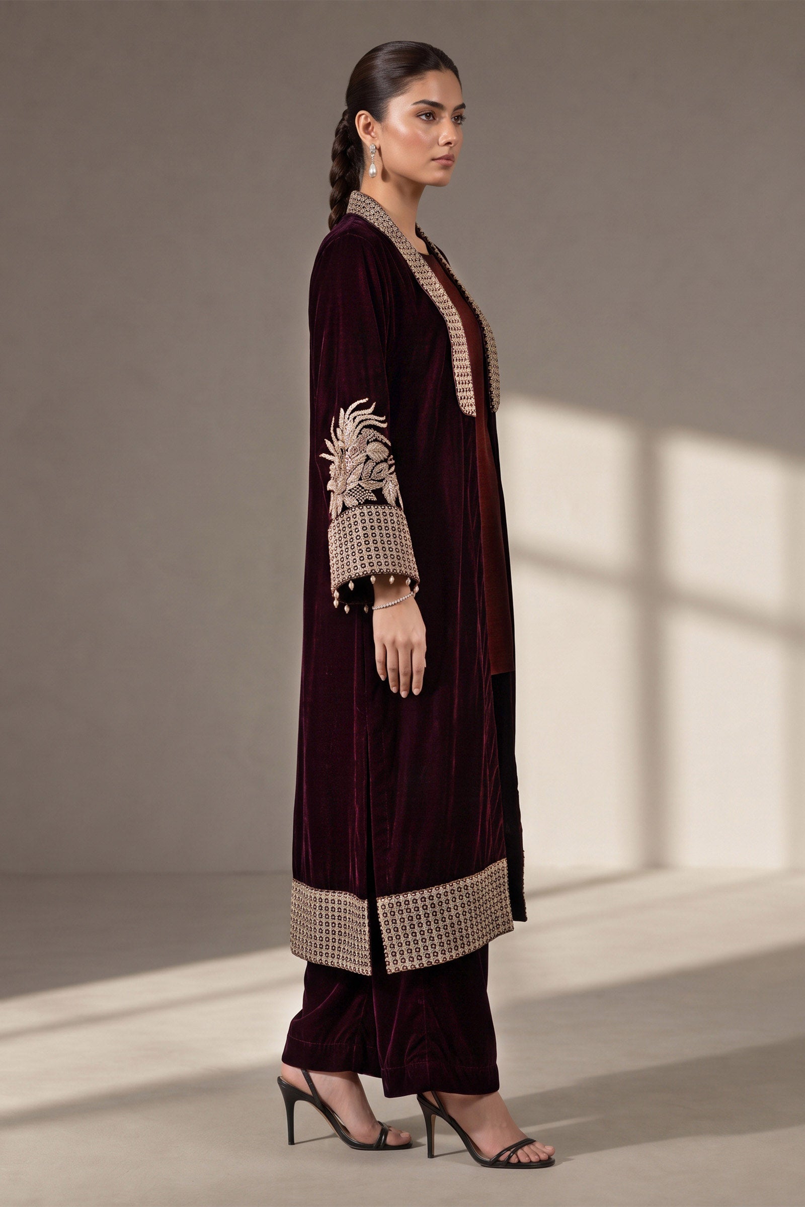 3 Piece Embroidered Velvet Suit
