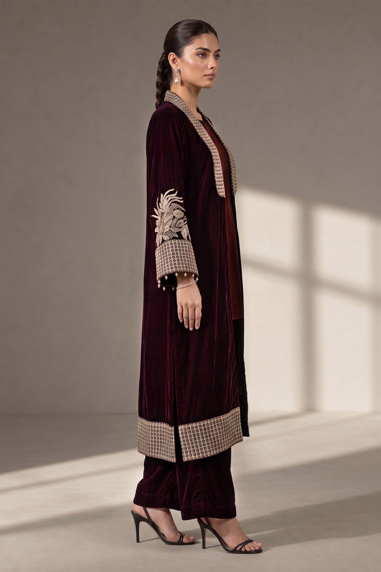 3 Piece Embroidered Velvet Suit