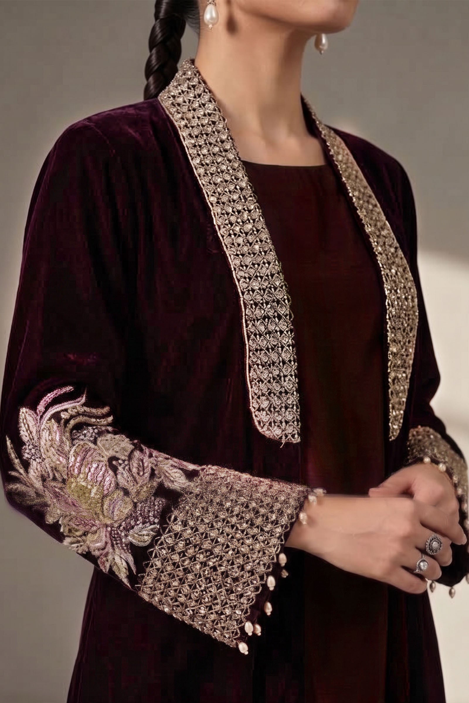 3 Piece Embroidered Velvet Suit