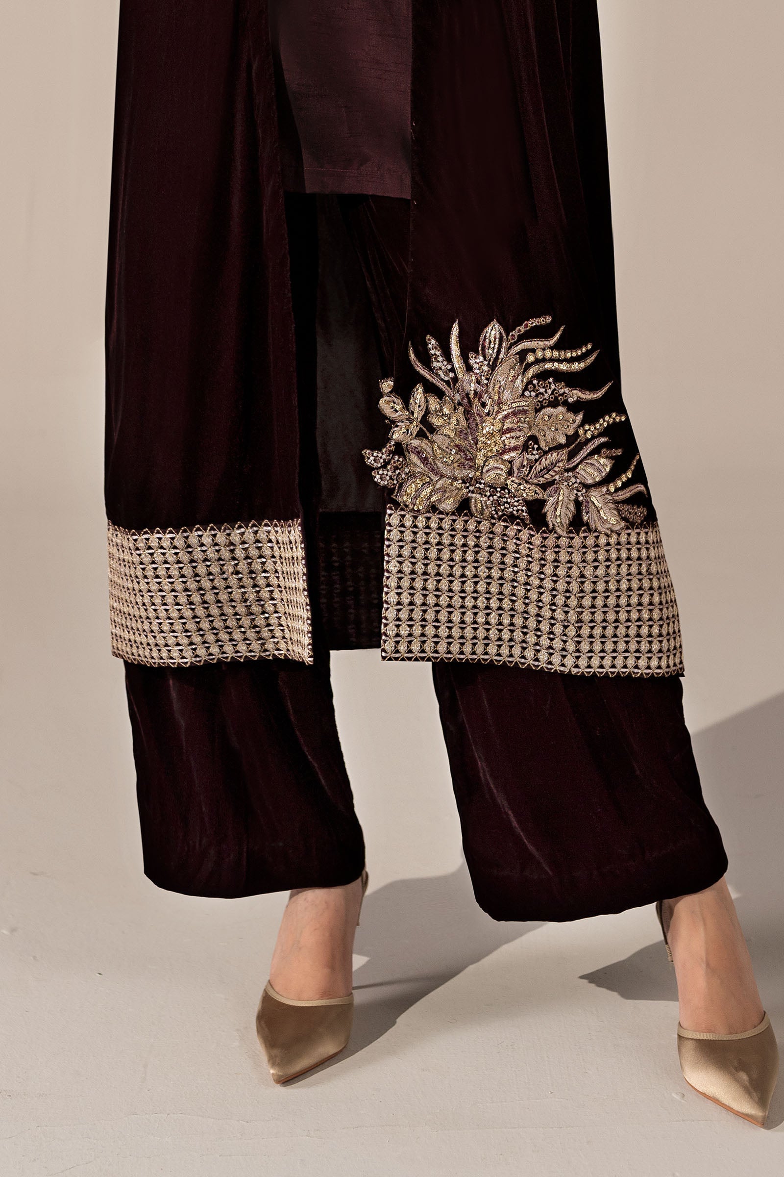 3 Piece Embroidered Velvet Suit